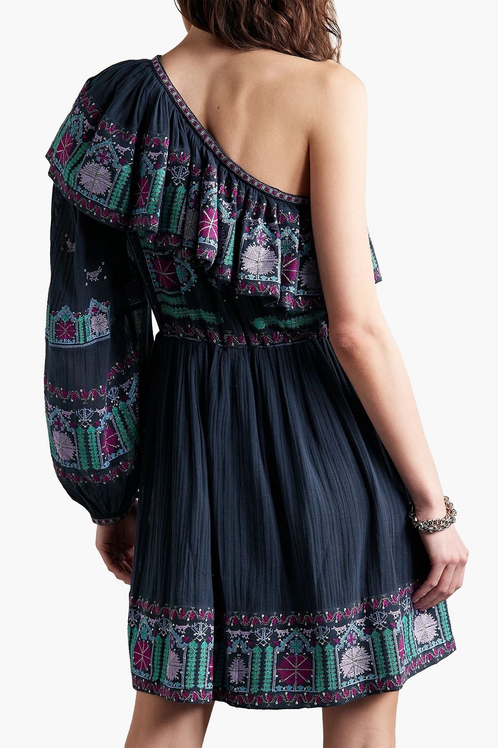ISABEL MARANT One-shoulder embroidered cotton-voile mini dress