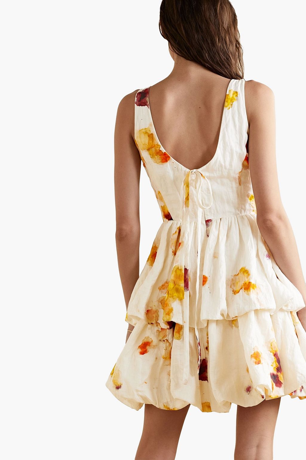 JASON WU COLLECTION فستان قصير من مزيج القطن المجعد بتصميم مقسم مزين بطبعات على شكل زهور