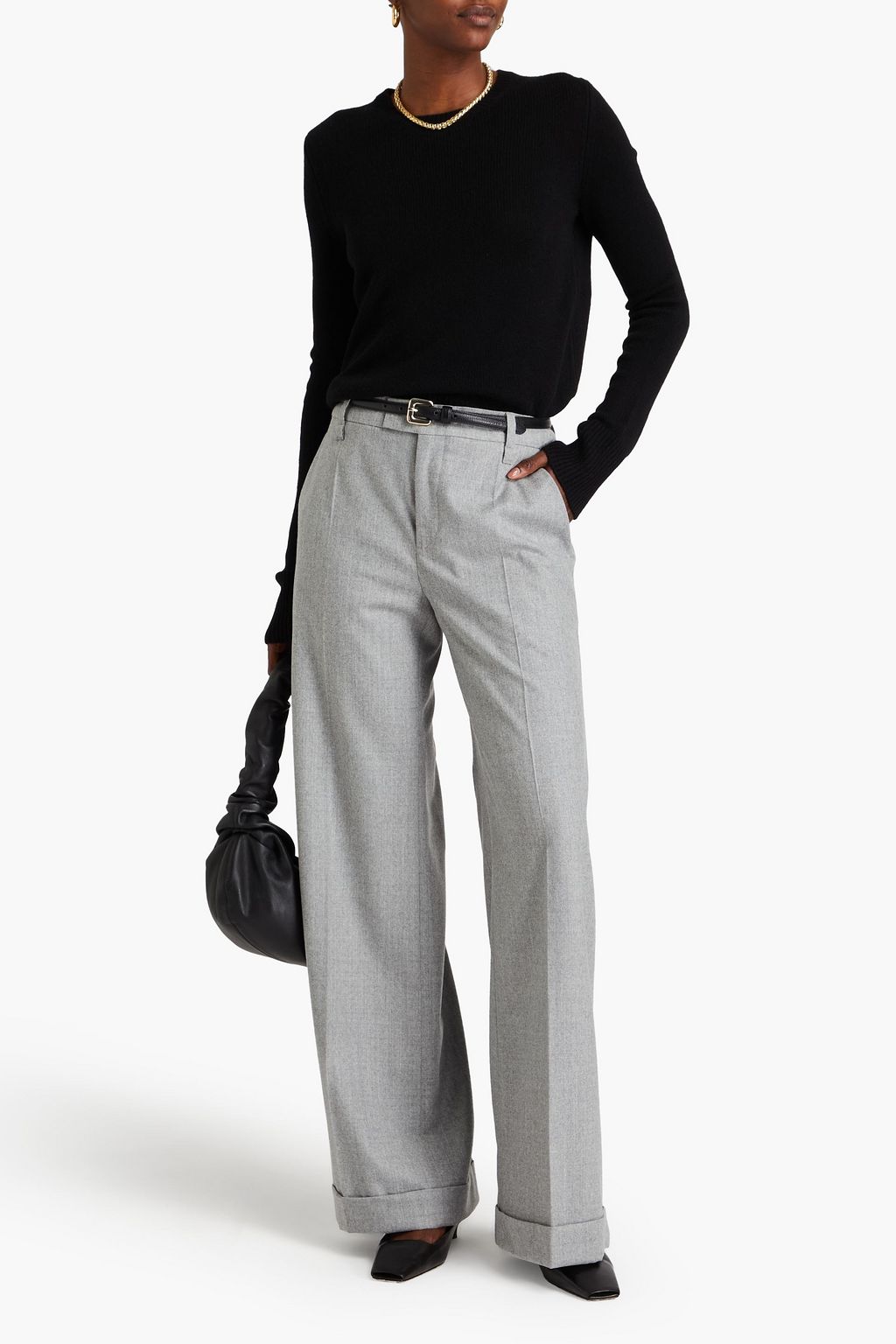 BRUNELLO CUCINELLI بنطلون بأرجل واسعة من صوف فلانيل مزيّن بالخرز