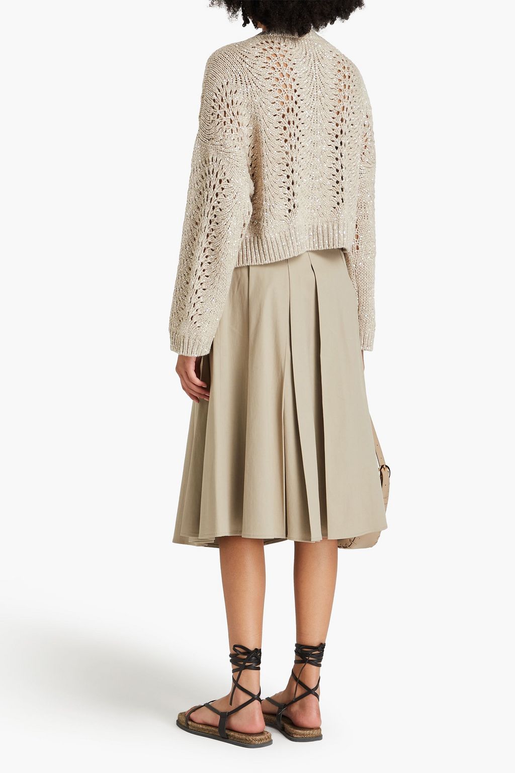 BRUNELLO CUCINELLI Cropped embellished pointelle-knit cashmere-blend sweater