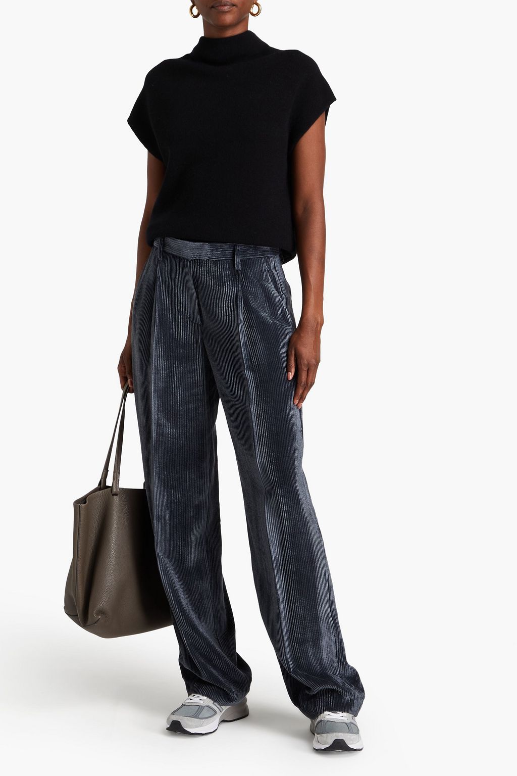 BRUNELLO CUCINELLI 플리츠 디테일 코듀로이 와이드 레그 팬츠