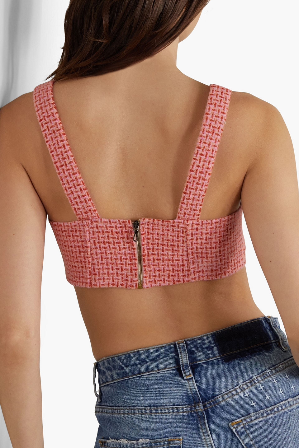 Shop Racil Helena Wool-tweed Bra Top In Coral