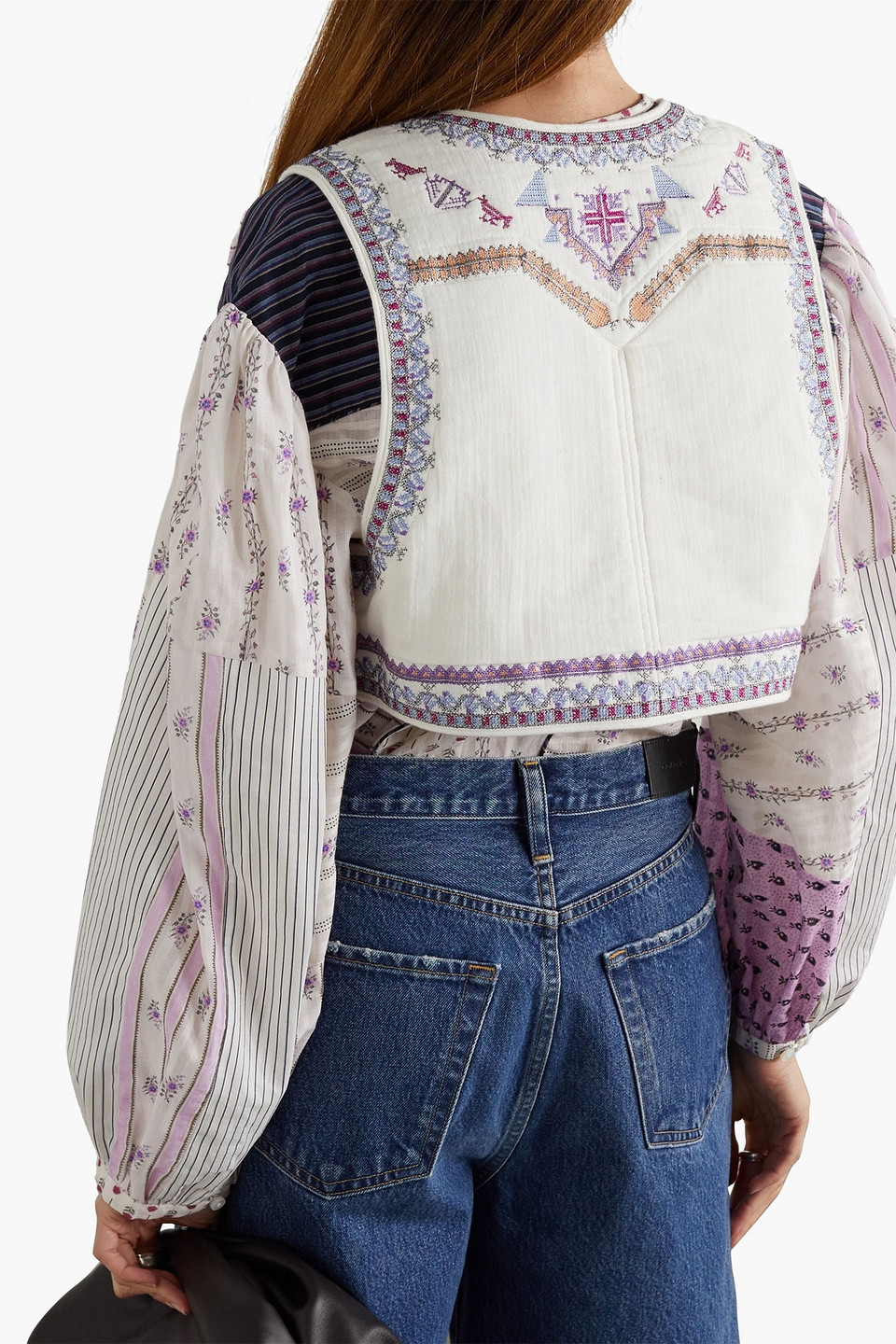 Isabel Marant Cruz Cropped Embroidered Cotton Vest In Weiss