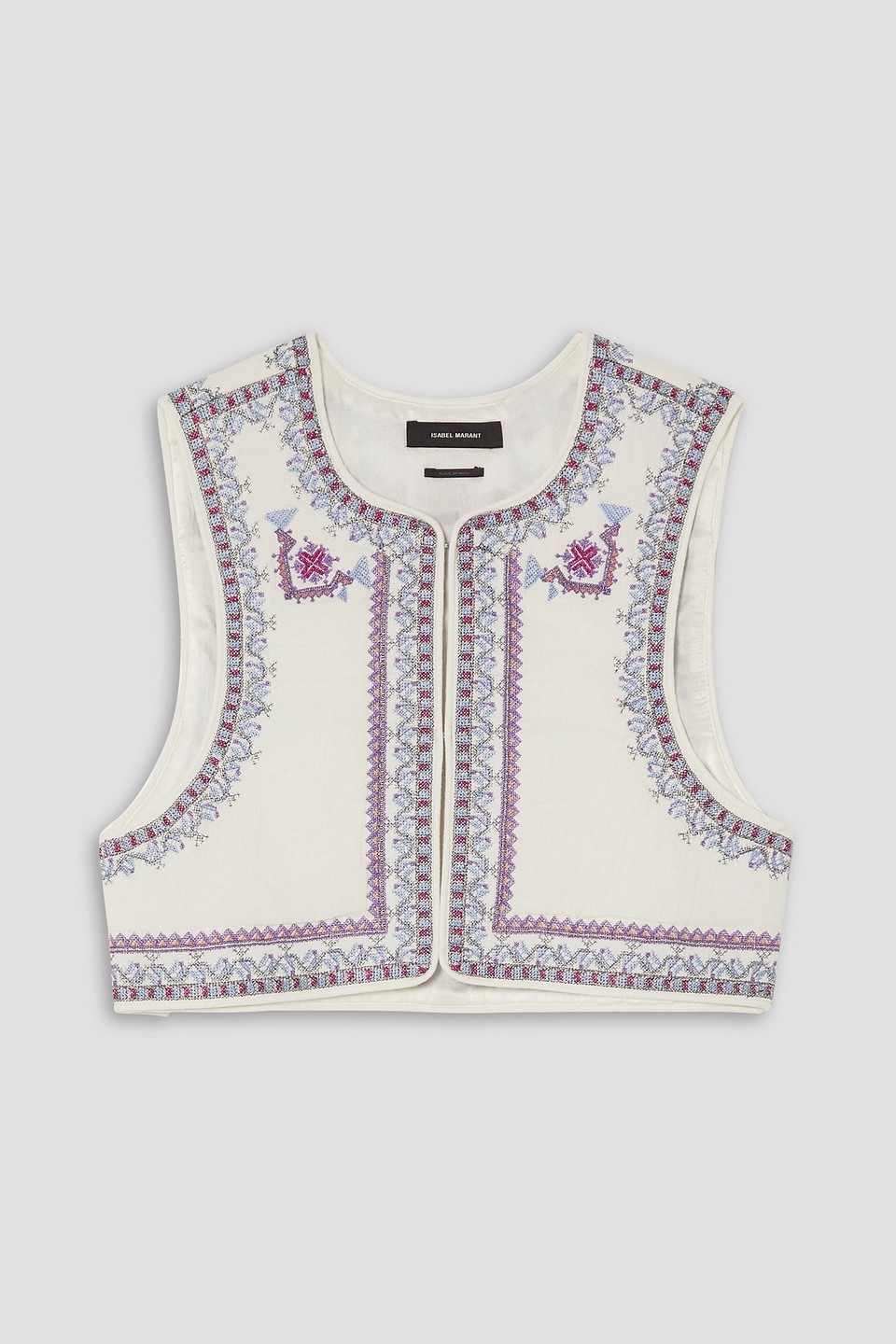 Isabel Marant Cruz Cropped Embroidered Cotton Vest In Multi