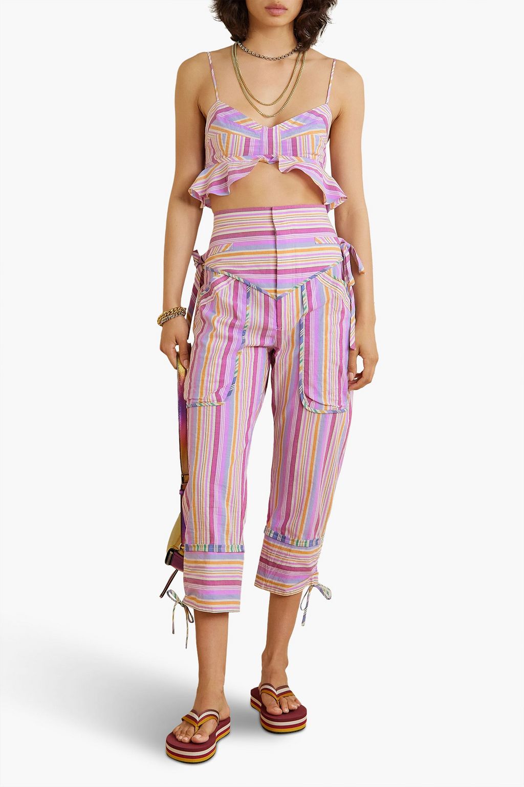 ISABEL MARANT Telmani cropped ruffled striped cotton top