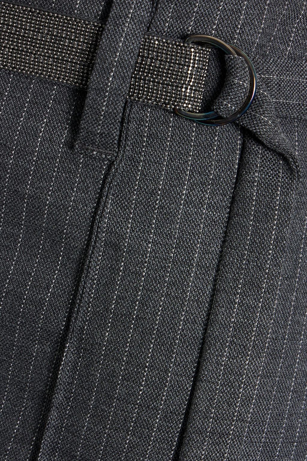 BRUNELLO CUCINELLI Belted pinstriped wool-blend midi skirt