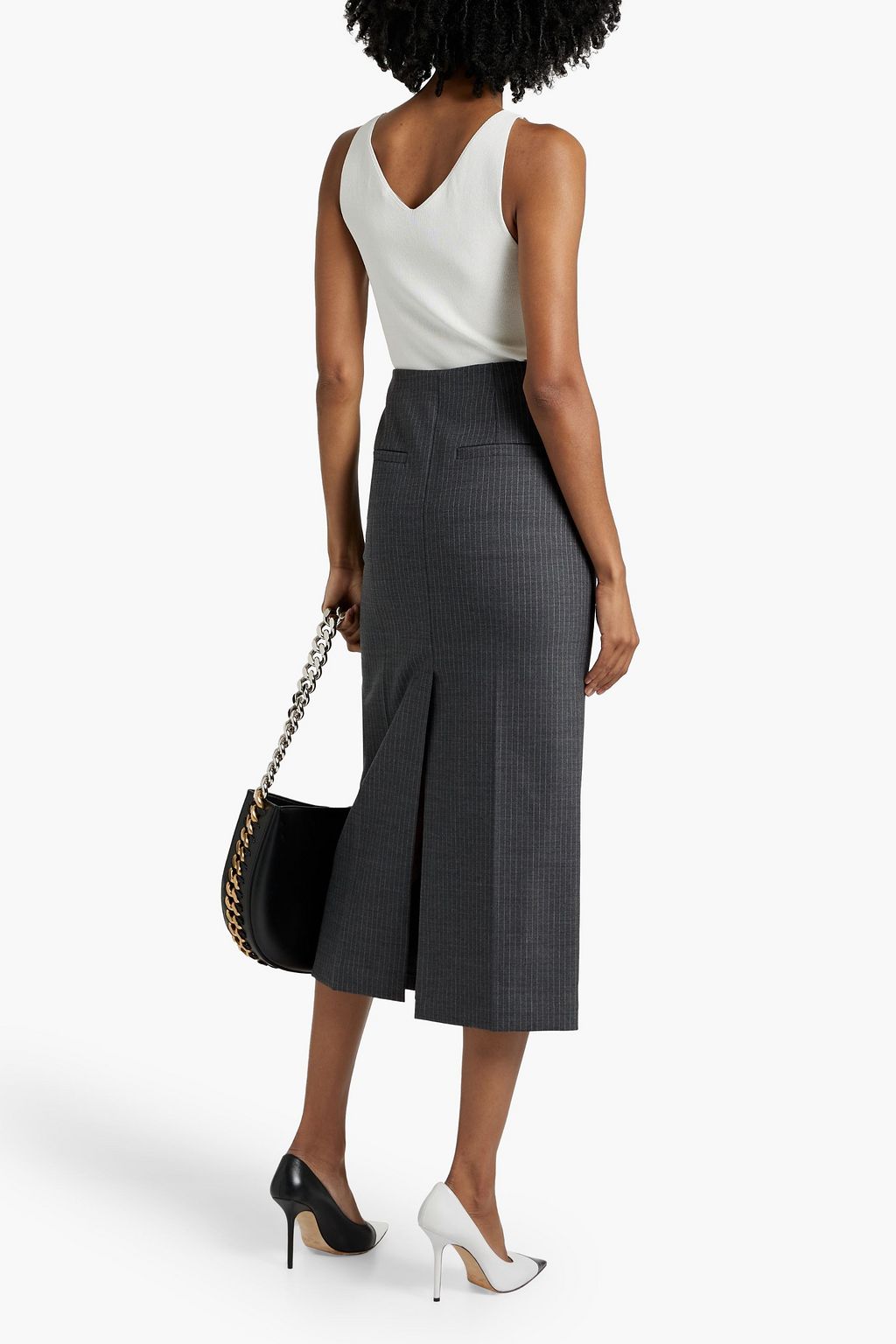BRUNELLO CUCINELLI Belted pinstriped wool-blend midi skirt