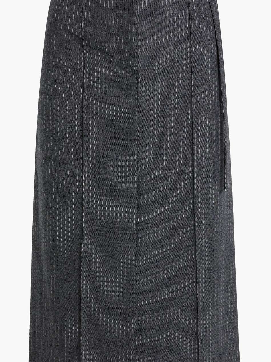 belted pinstriped wool-blend midi skirt