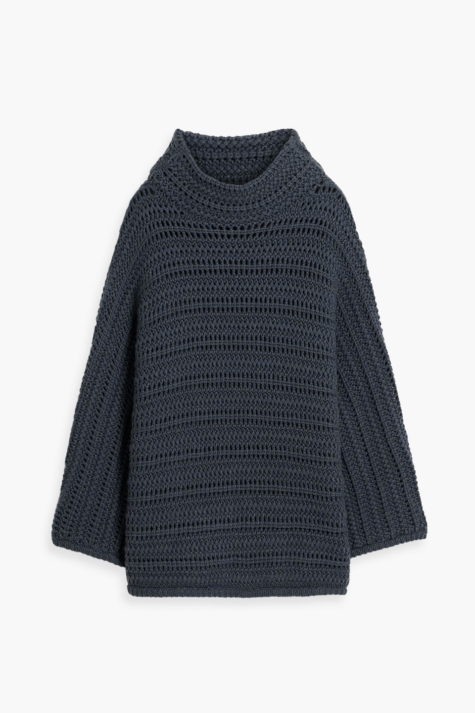 Open-knit cashmere turtleneck sweater