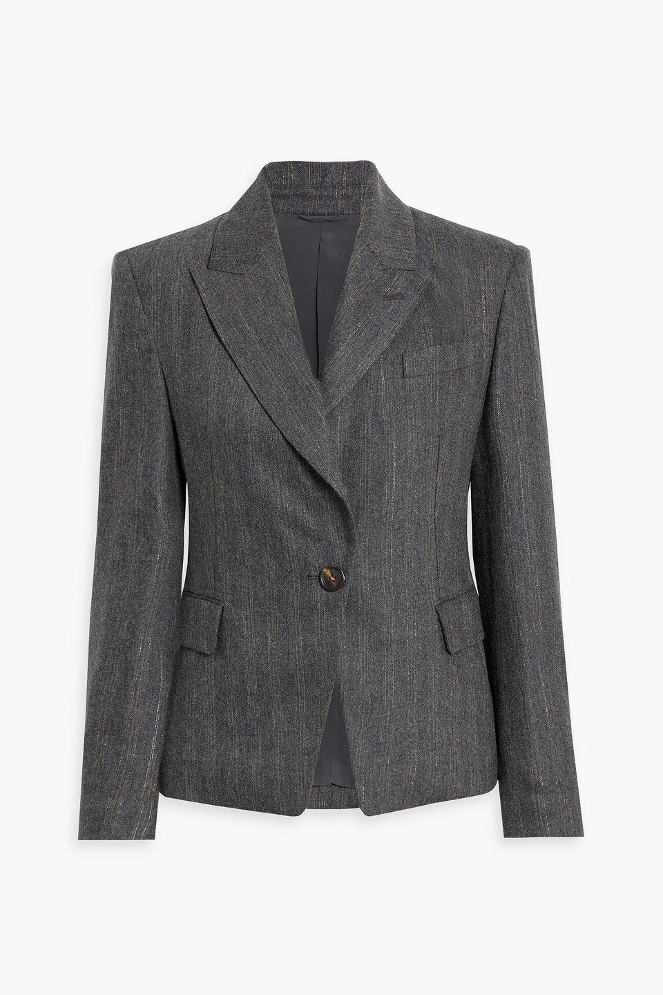 Brunello Cucinelli Bead-embellished Metallic Pinstriped Twill Blazer In Gray