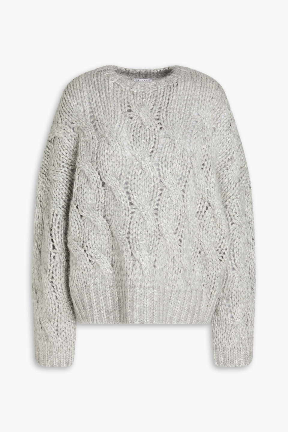 Brunello Cucinelli Metallic Cable-knit Sweater In Madreperla+stracciatella