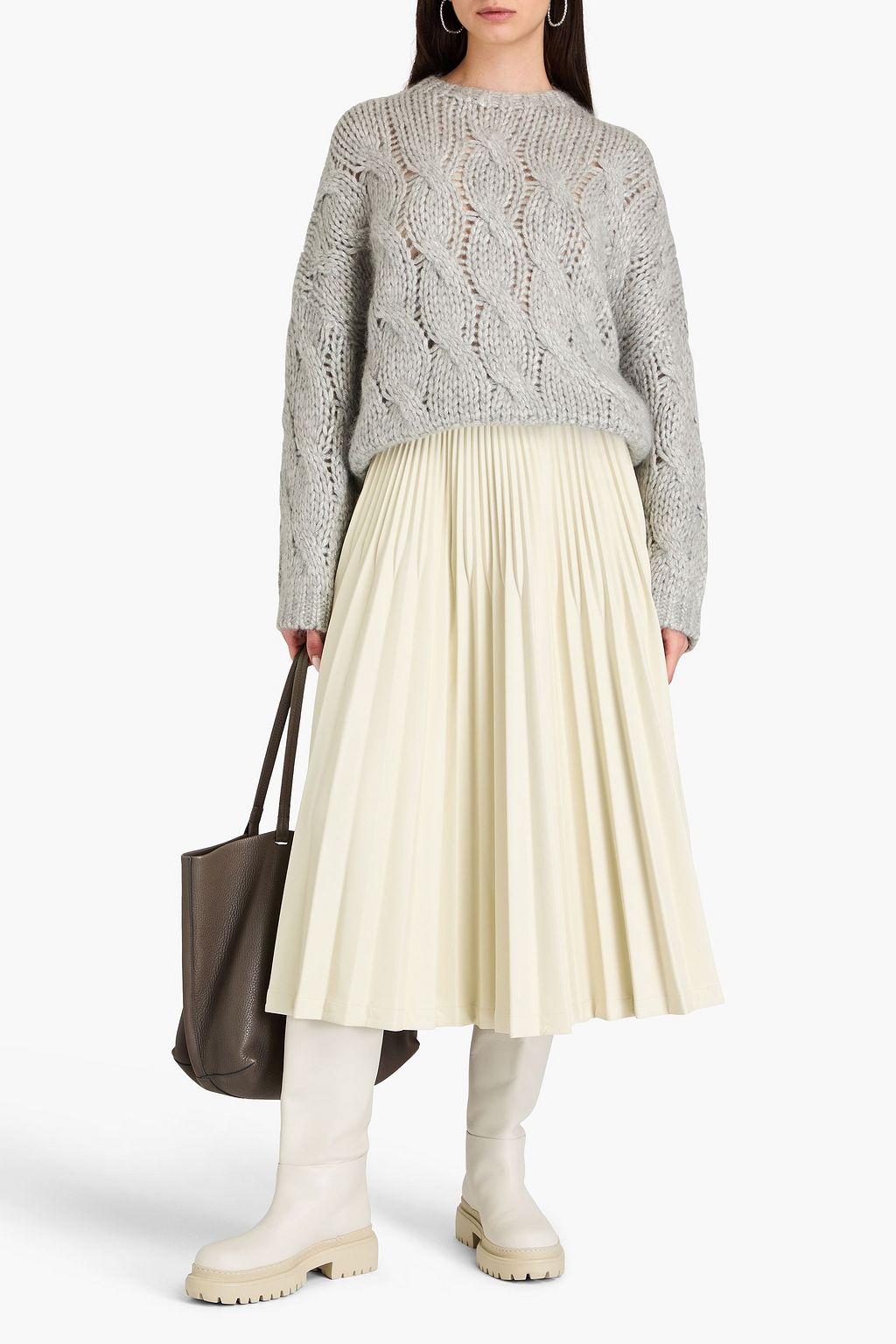 BRUNELLO CUCINELLI 메탈릭 케이블 니트 스웨터