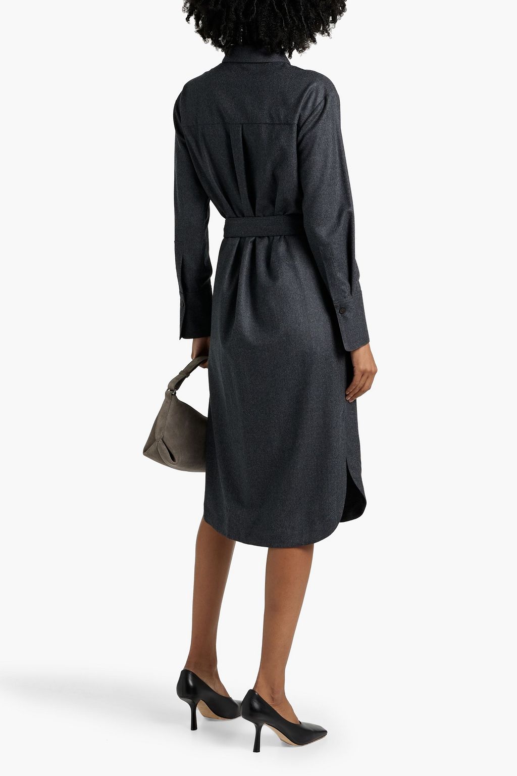 BRUNELLO CUCINELLI Bead-embellished wool-flannel midi shirt dress