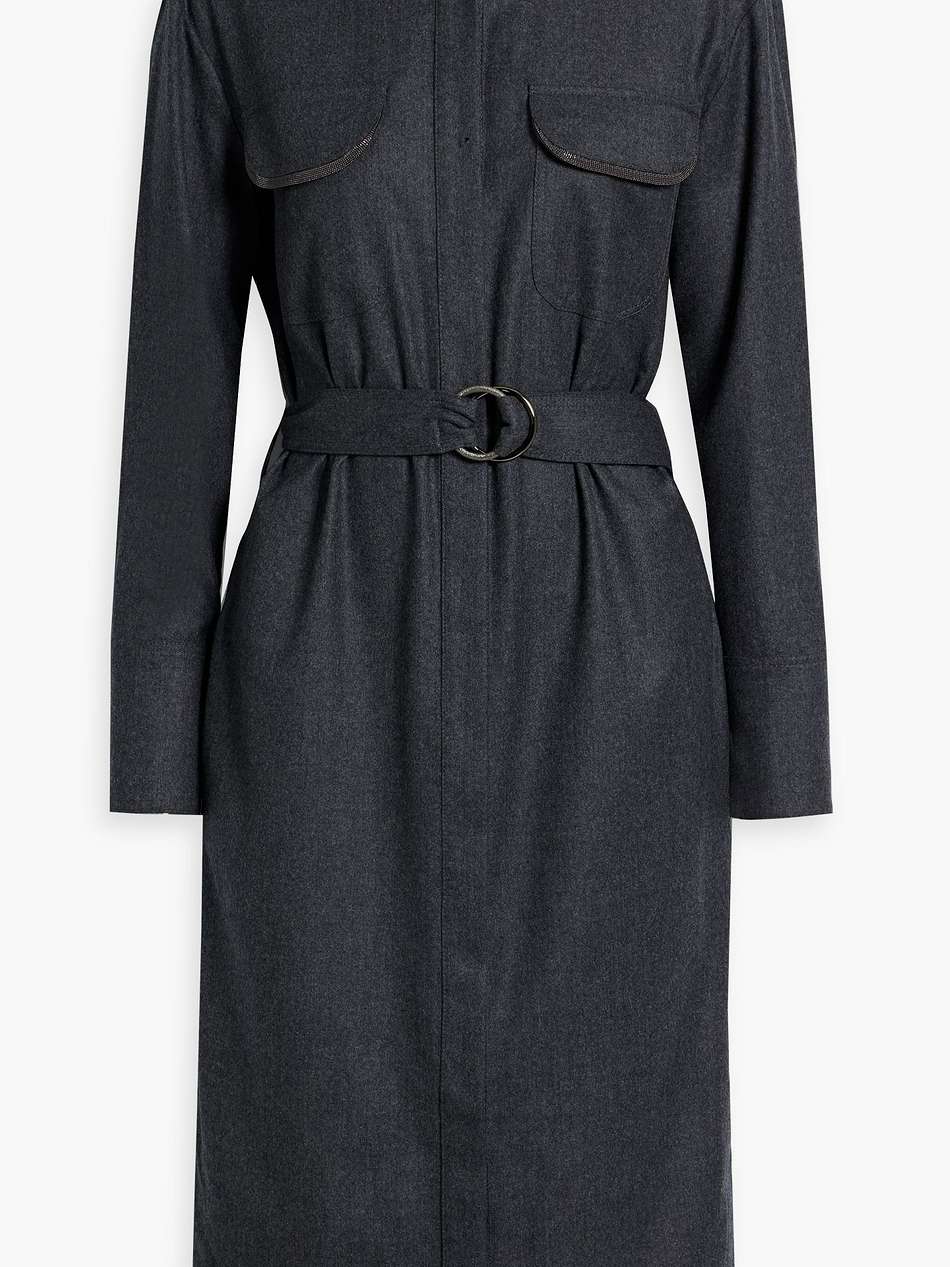 bead-embellished wool-flannel midi shirt dress