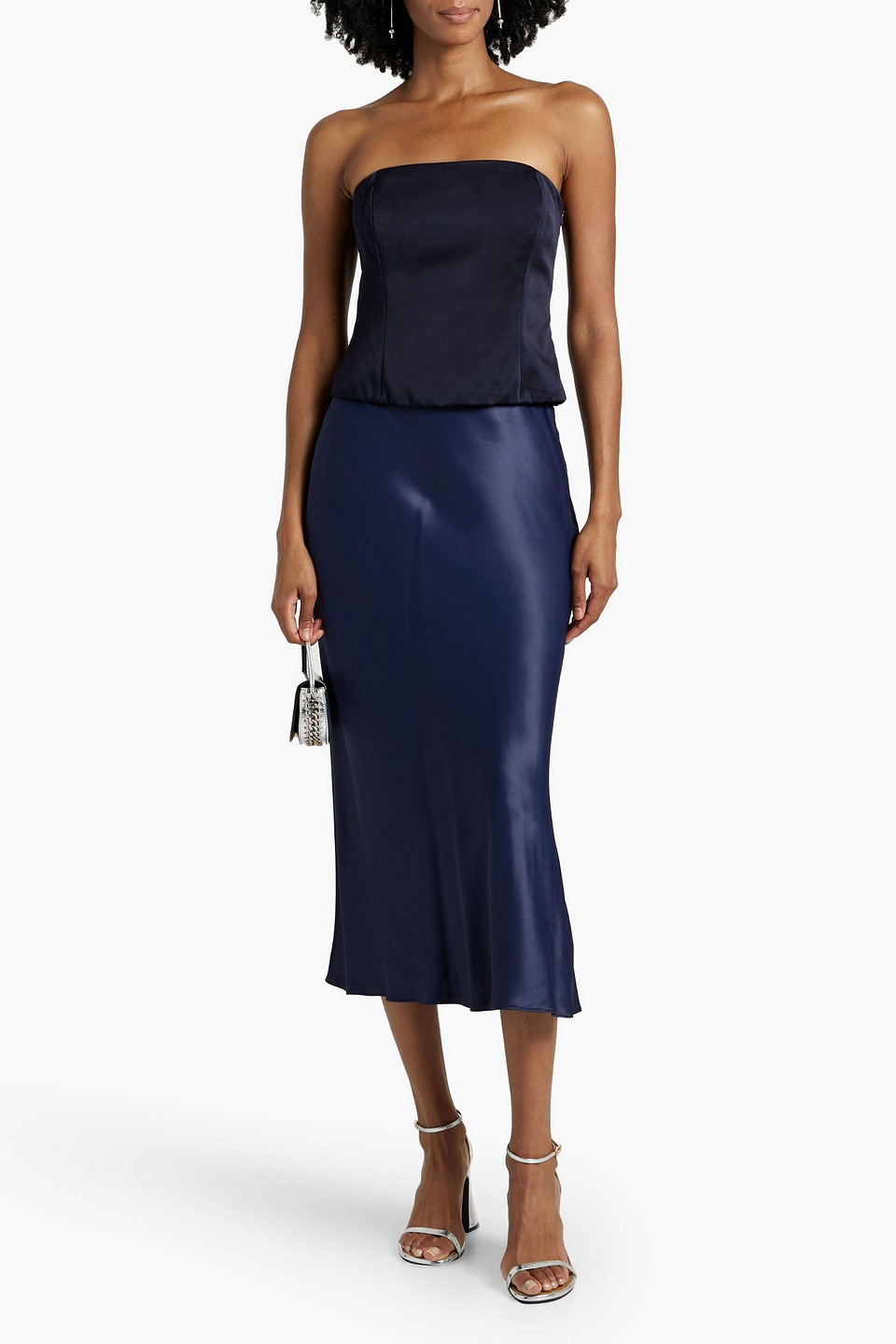 Brunello Cucinelli Strapless Satin-crepe Top In Navy