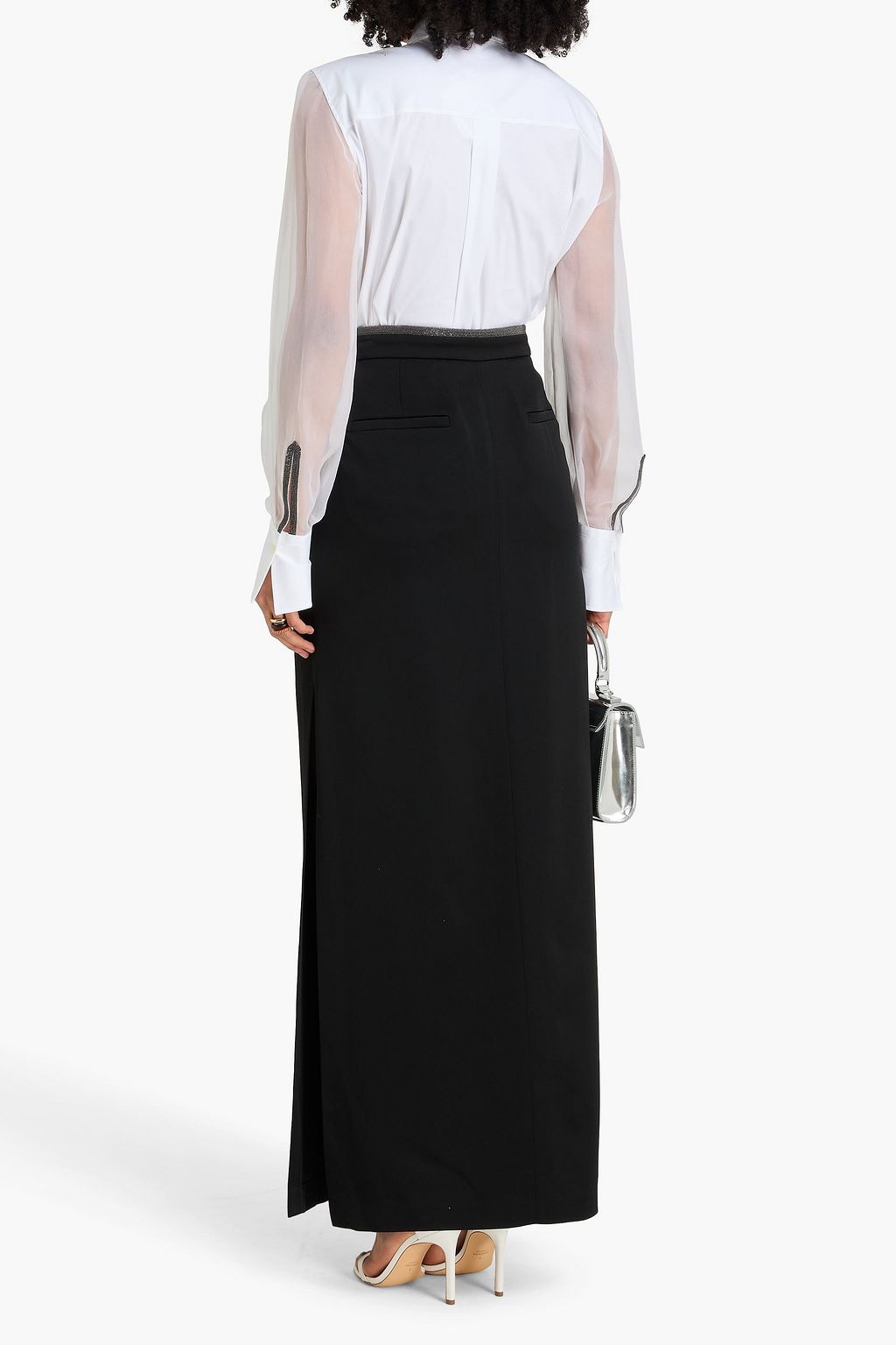 BRUNELLO CUCINELLI Bead-embellished organza and cotton-blend poplin shirt