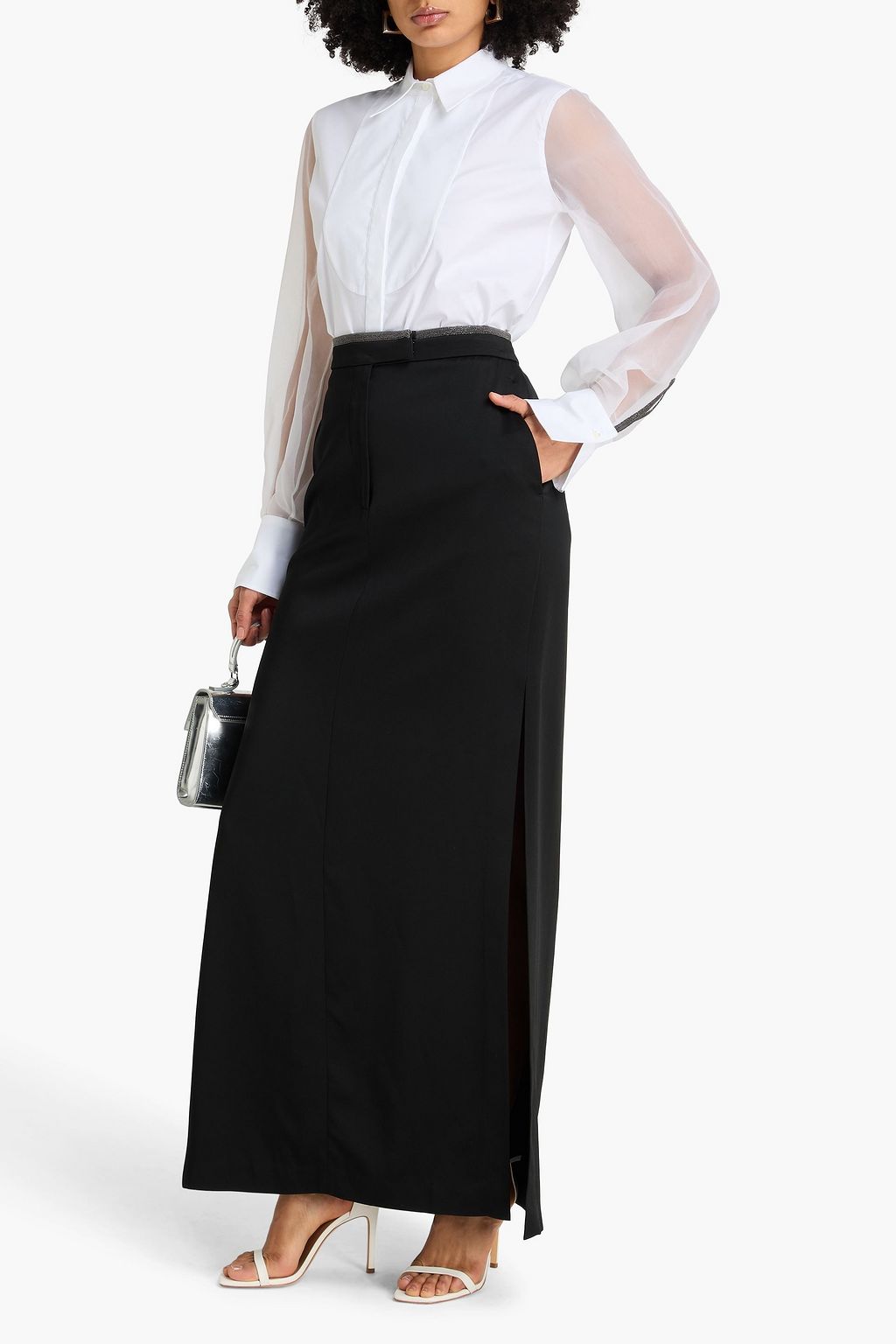 BRUNELLO CUCINELLI Bead-embellished organza and cotton-blend poplin shirt