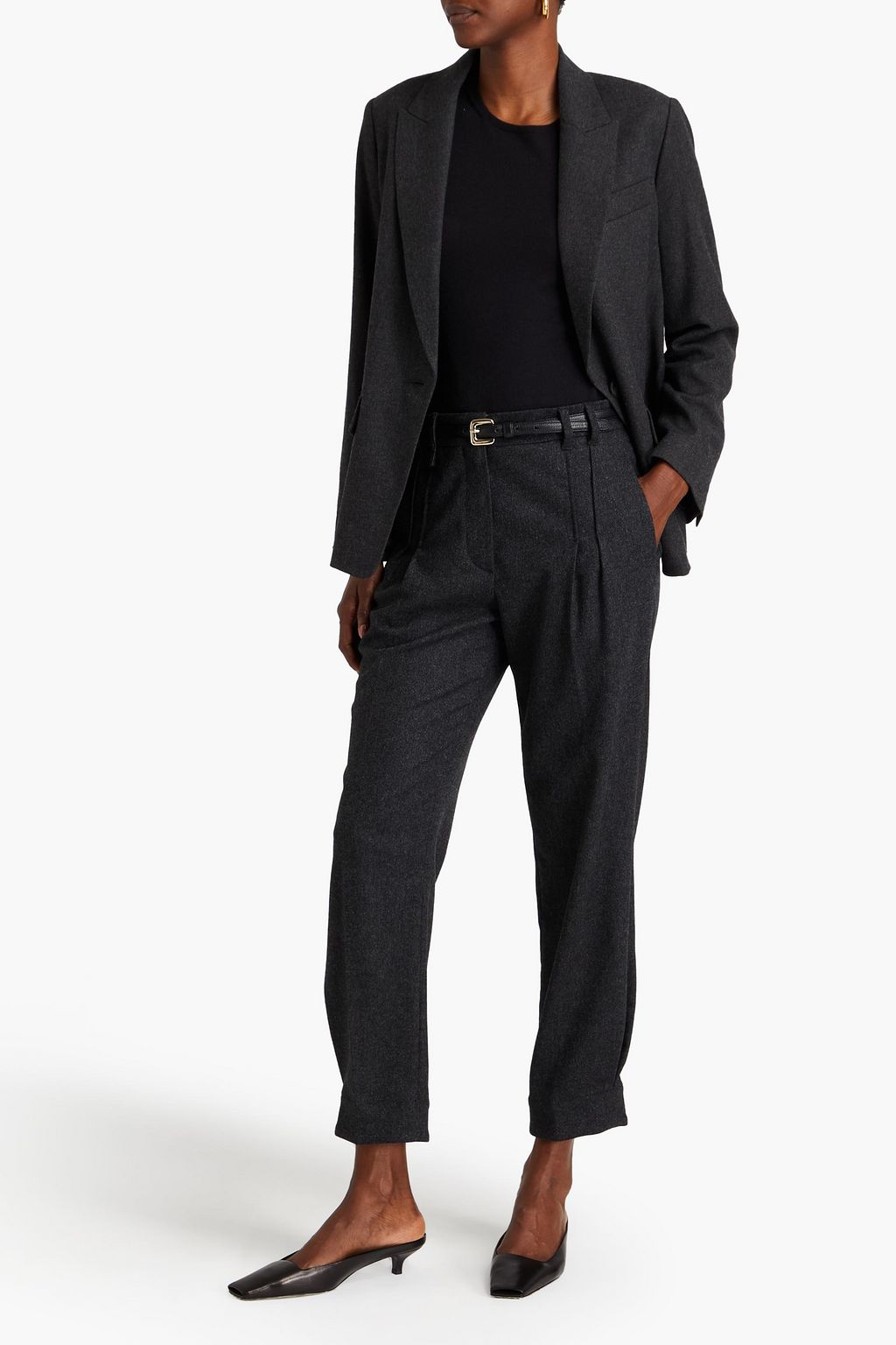 BRUNELLO CUCINELLI Pleated wool-blend flannel tapered pants