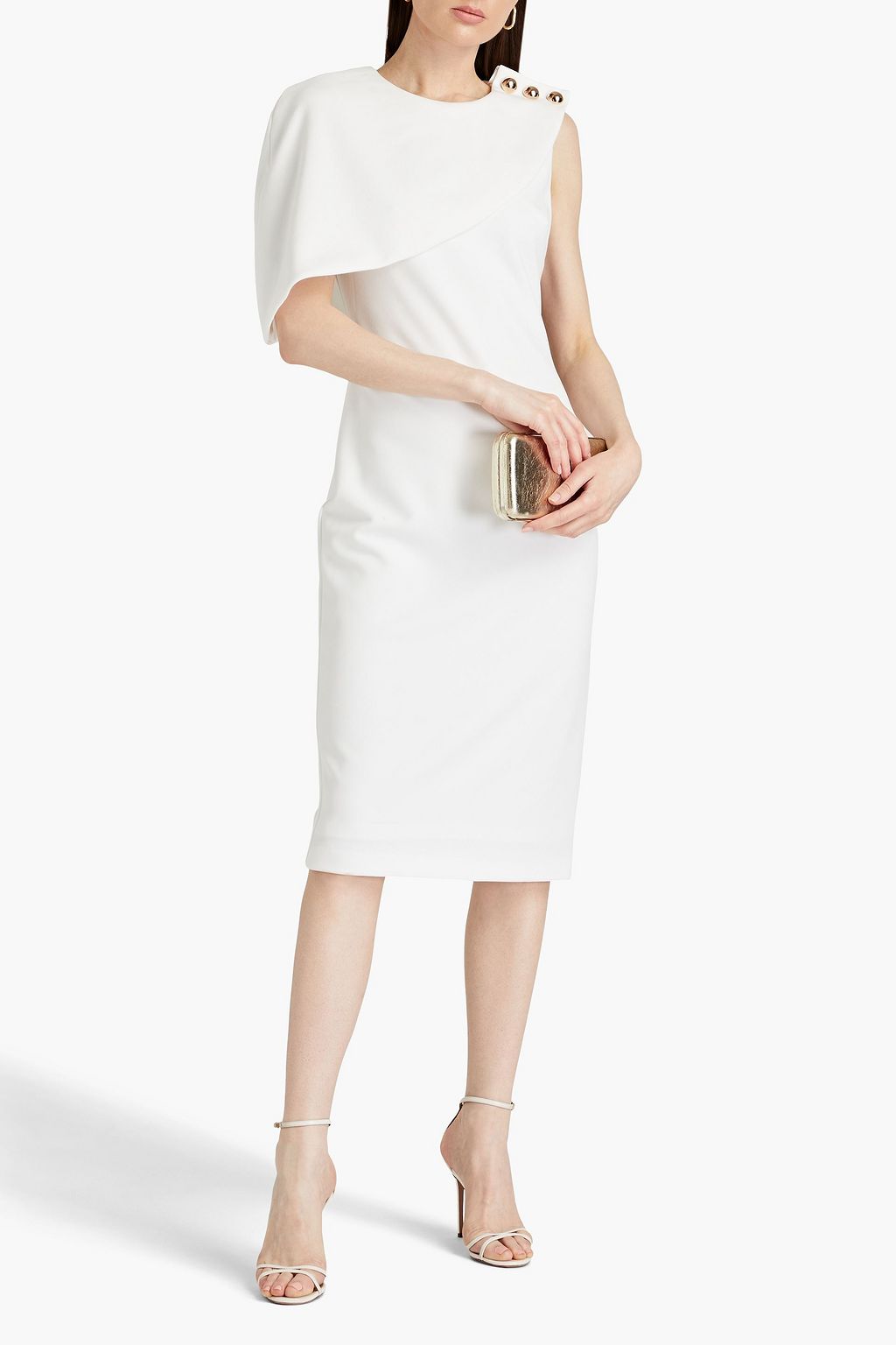 BADGLEY MISCHKA Button-embellished crepe midi dress