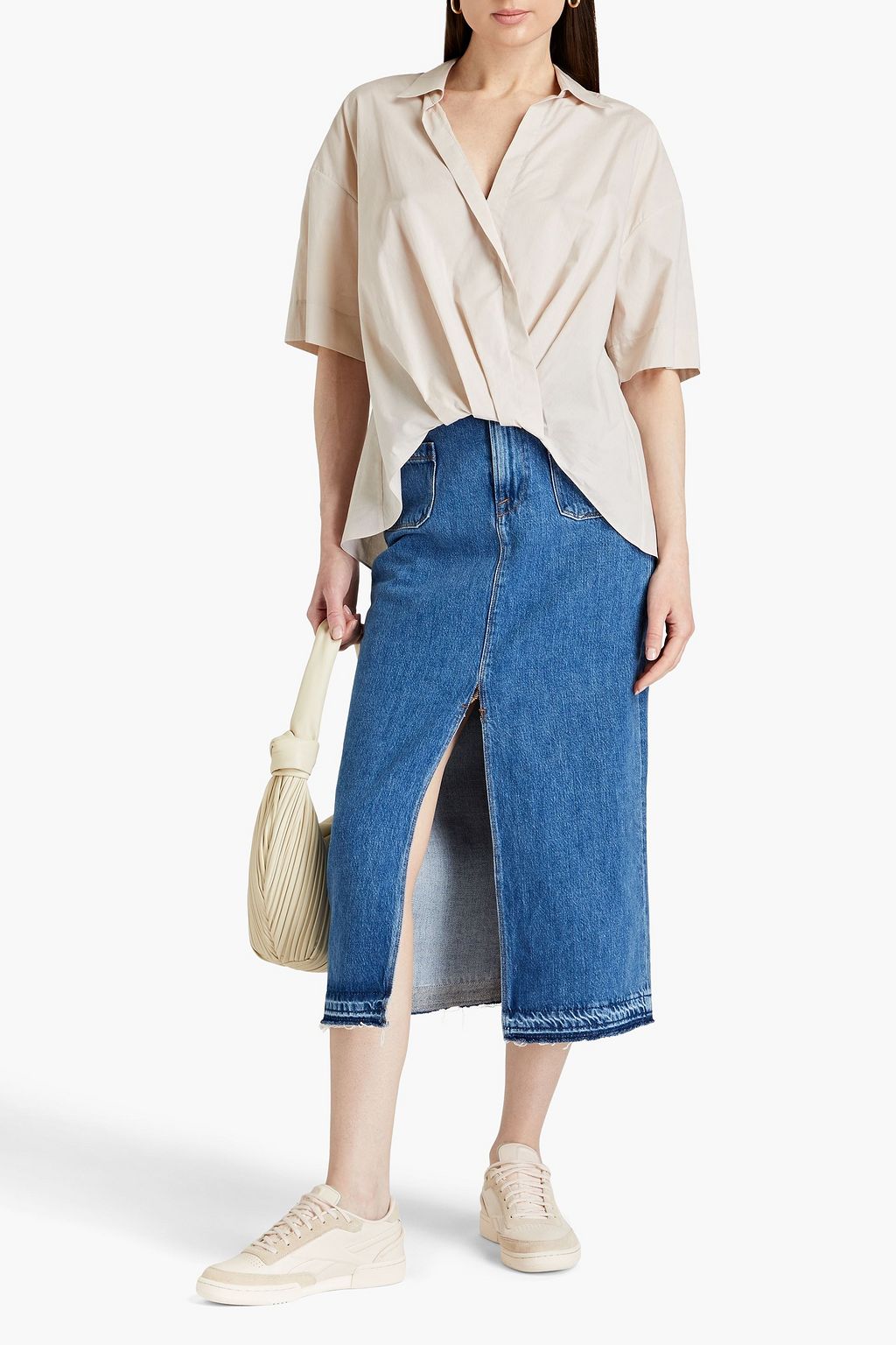 THEORY Pleated slub cotton shirt