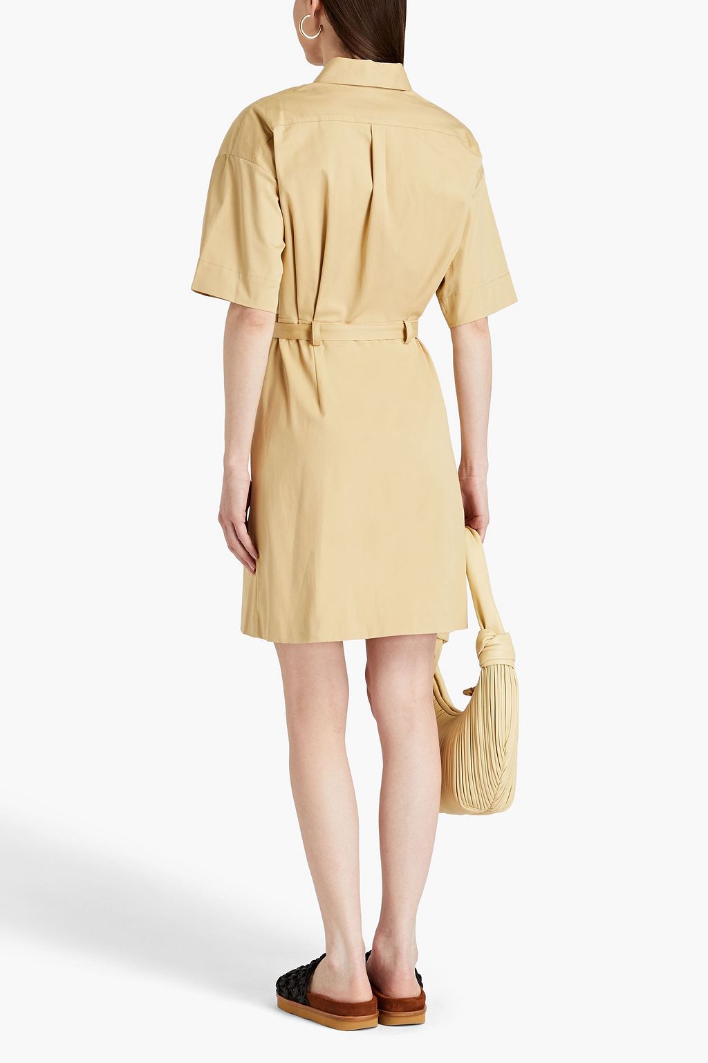 THEORY Belted cotton-blend twill mini shirt dress