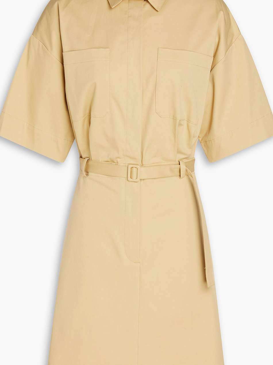 belted cotton-blend twill mini shirt dress
