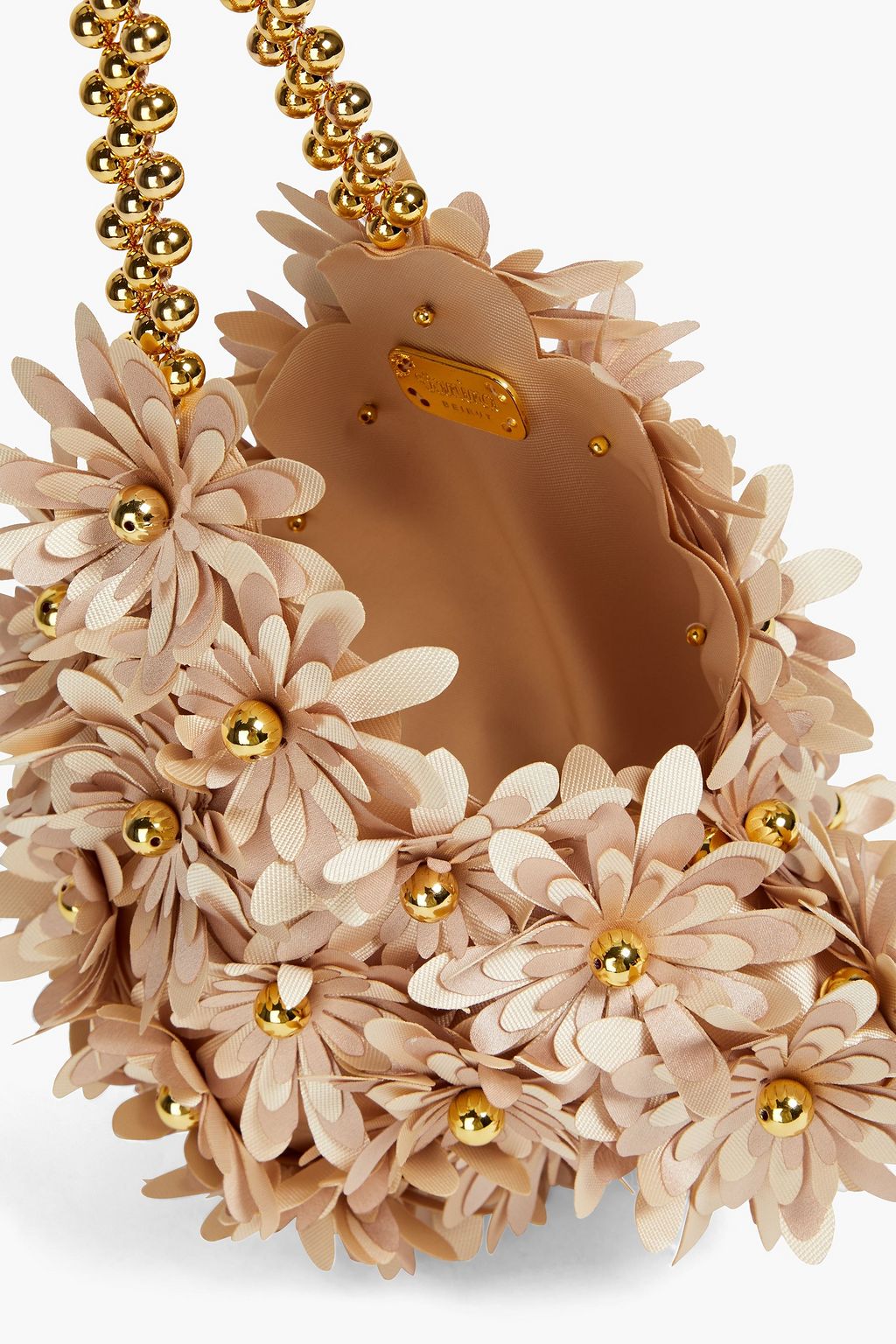 VANINA Inflorescence embellished metallic woven tote