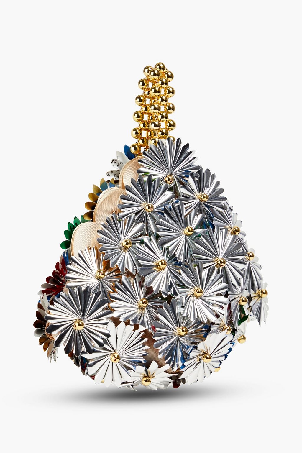 VANINA Inflorescence embellished metallic woven tote