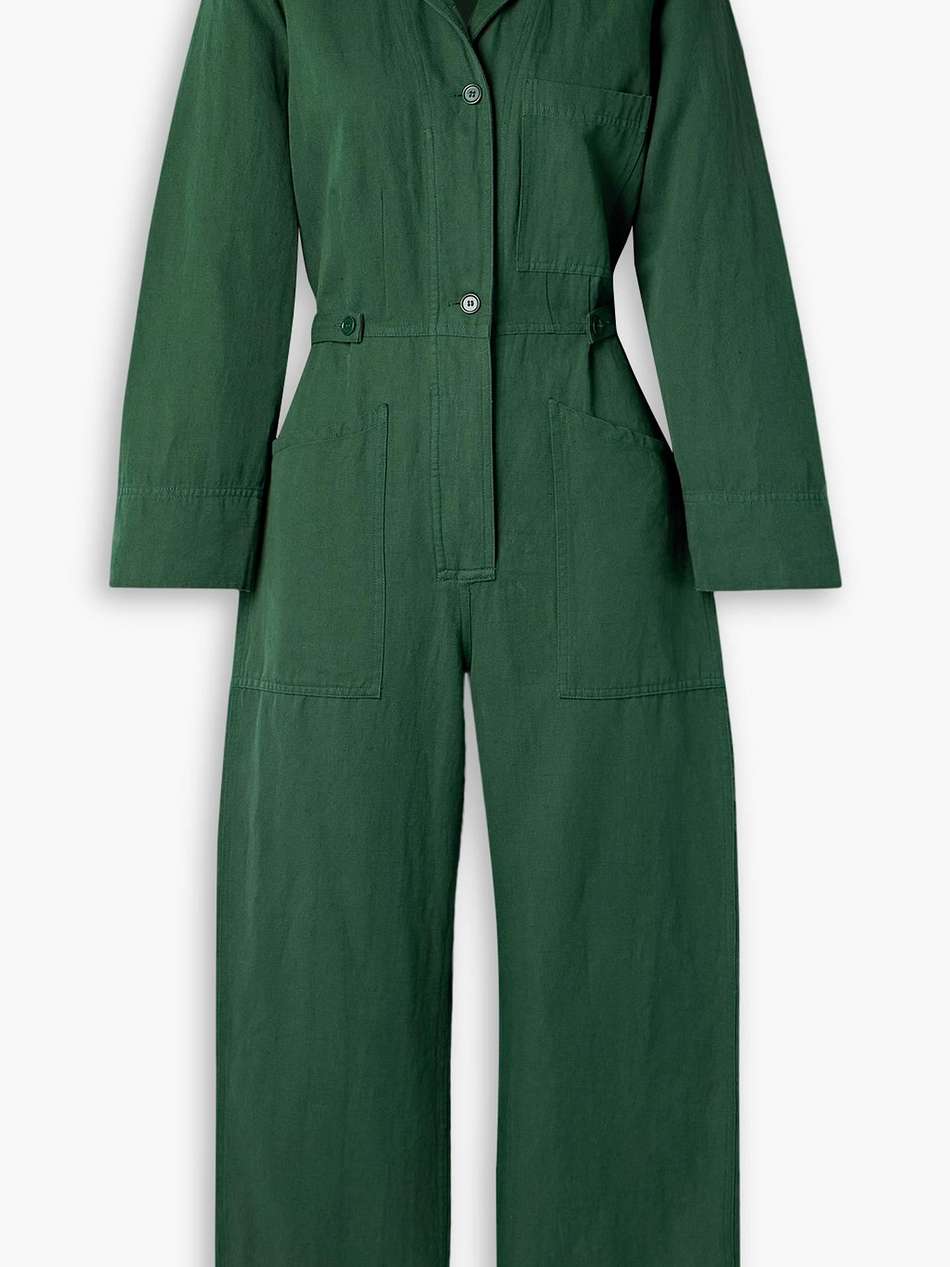 ares linen and cotton-blend twill jumpsuit