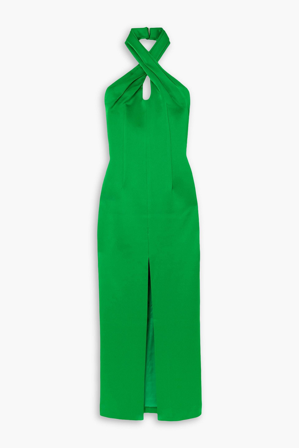 Rasario Satin Halterneck Midi Dress In Green