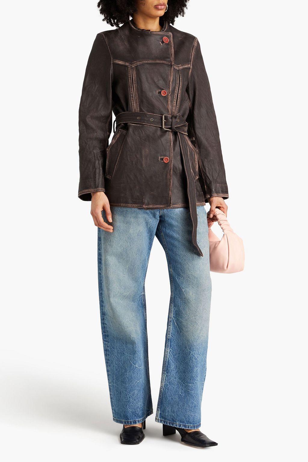 ACNE STUDIOS جاكيت مصنوع من الجلد مزوّد بحزام