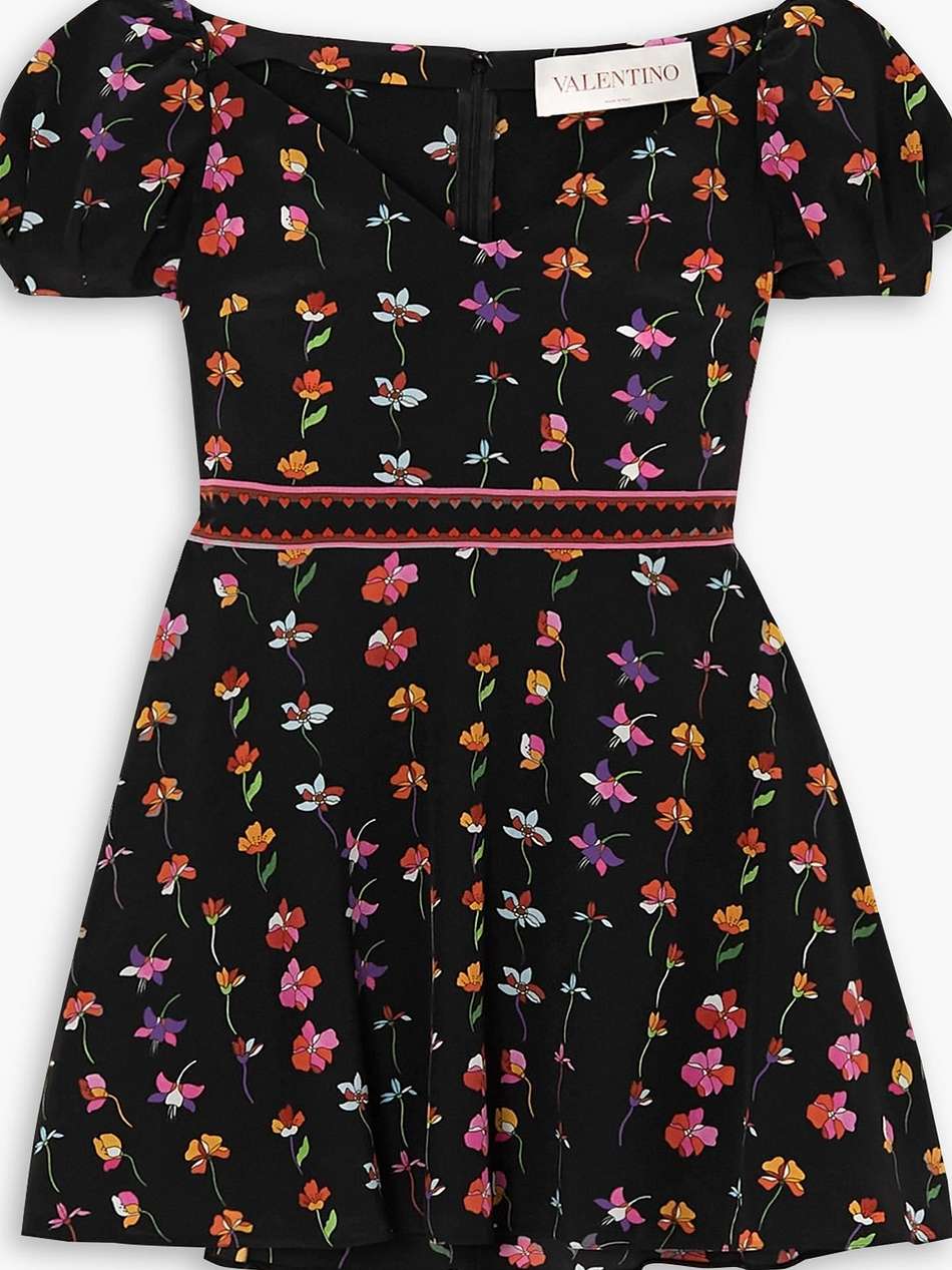 floral-print silk crepe de chine mini dress