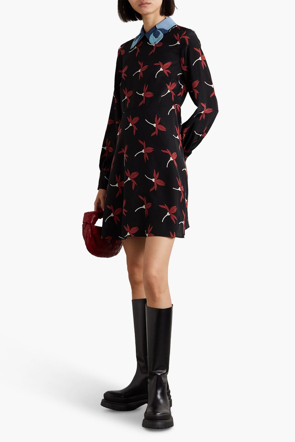 VALENTINO GARAVANI Minikleid aus Crêpe de Chine aus Seide mit floralem Print und Applikationen