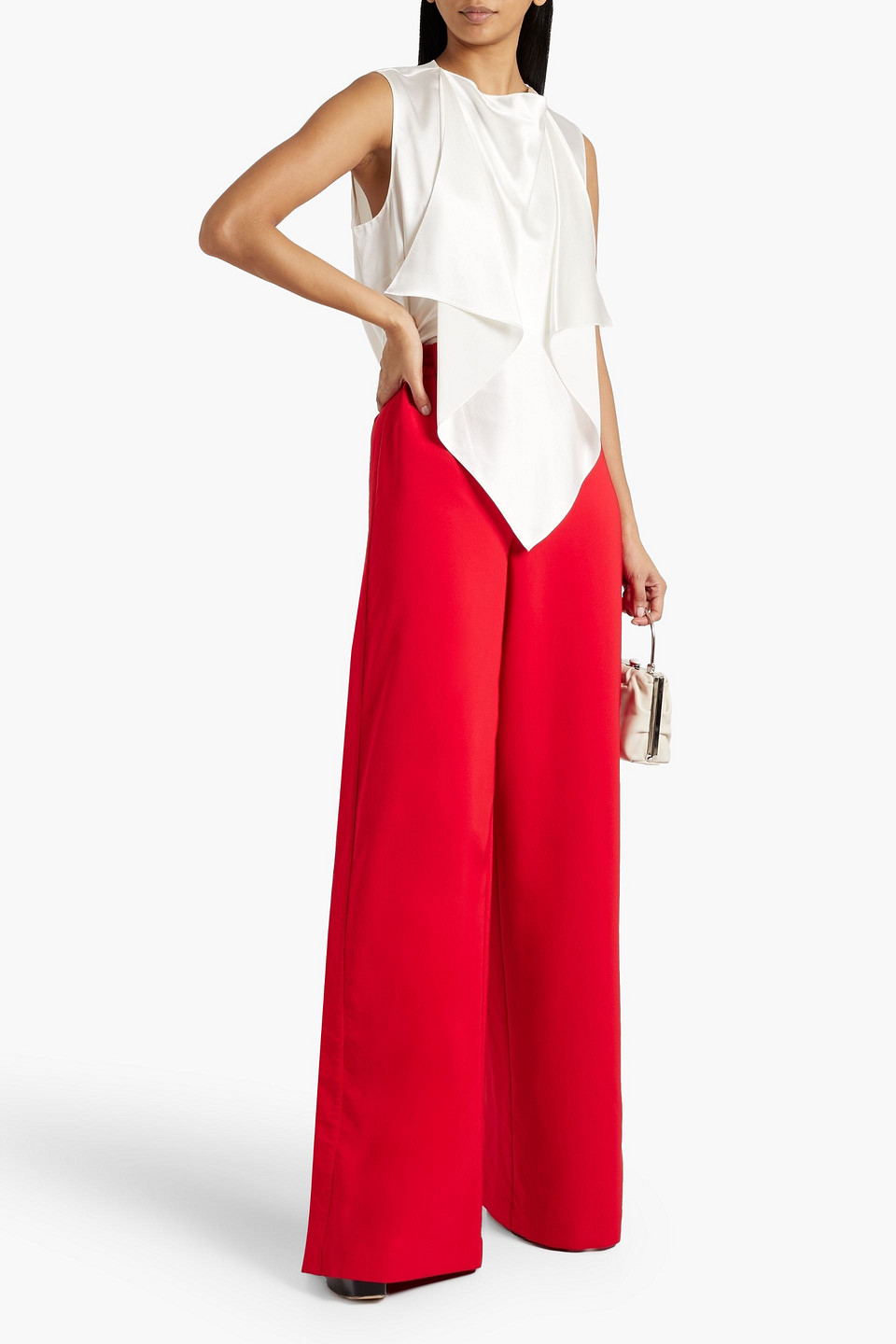 Shop Zuhair Murad Crepe Wide-leg Pants In Tomato Red