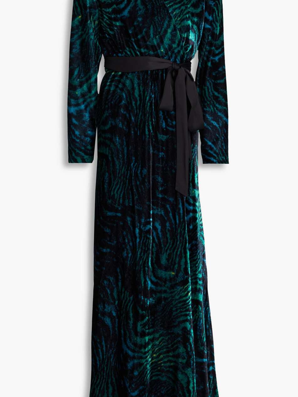jareth tiger-print velvet maxi wrap dress
