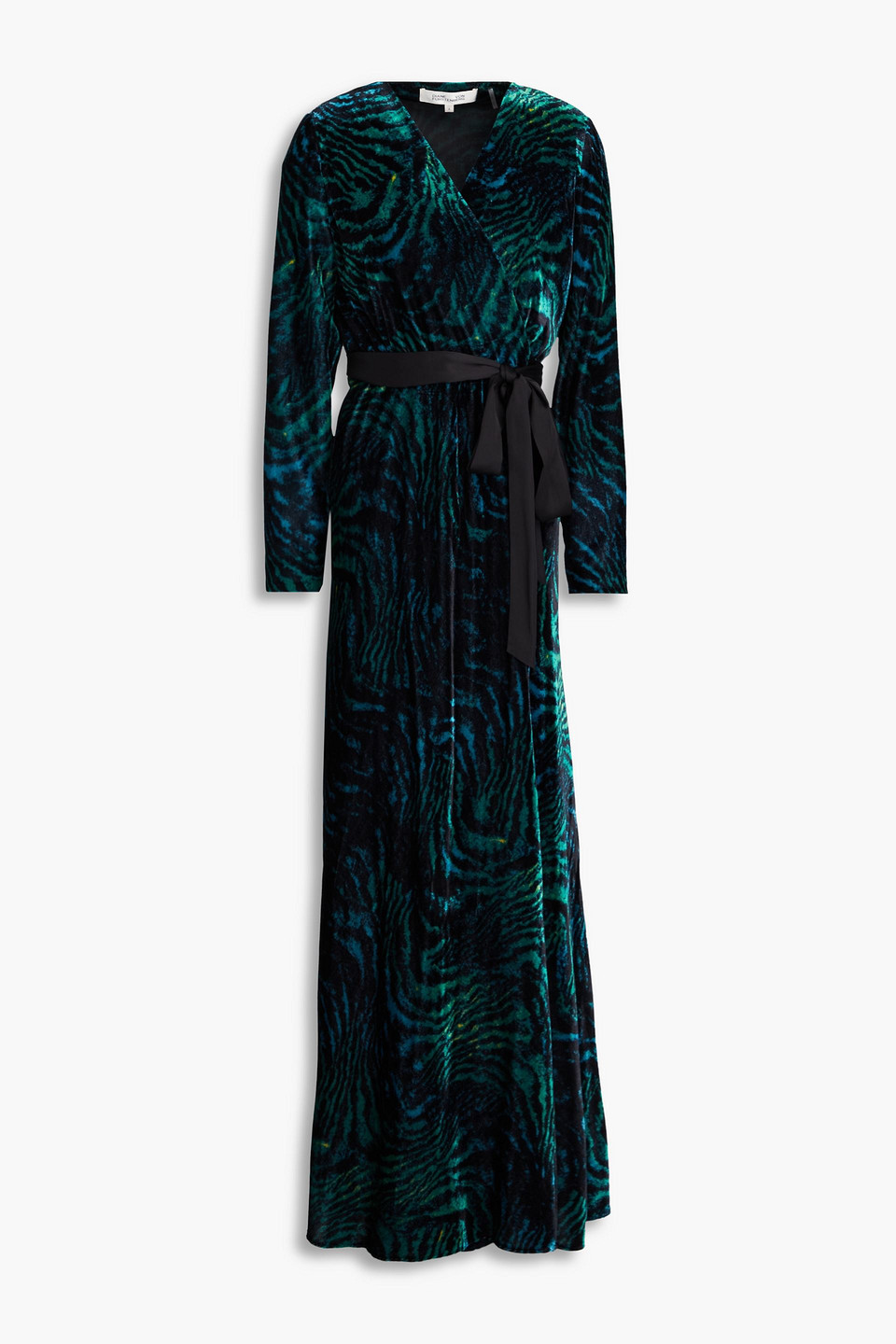 Diane Von Furstenberg Jareth Tiger-print Velvet Maxi Wrap Dress In Black