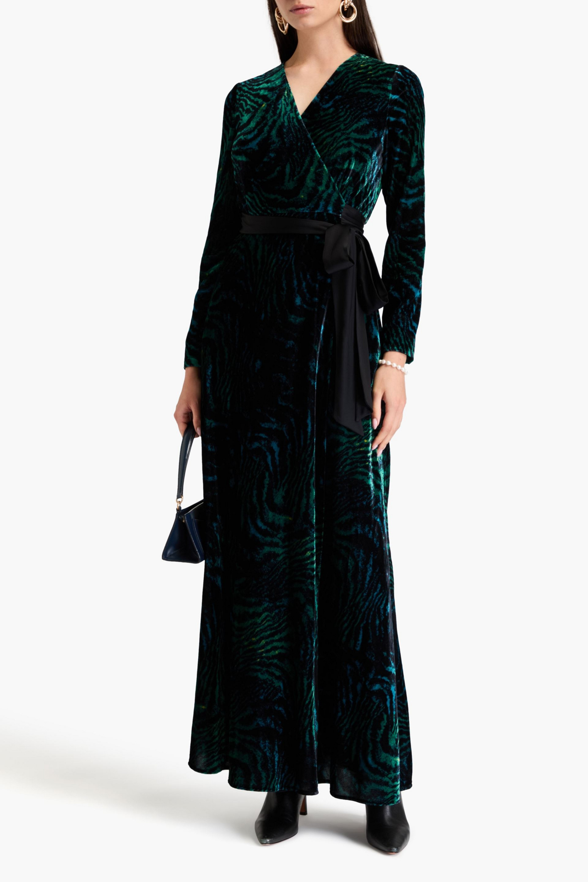 Diane von Furstenberg Jareth tiger-print velvet maxi wrap dress