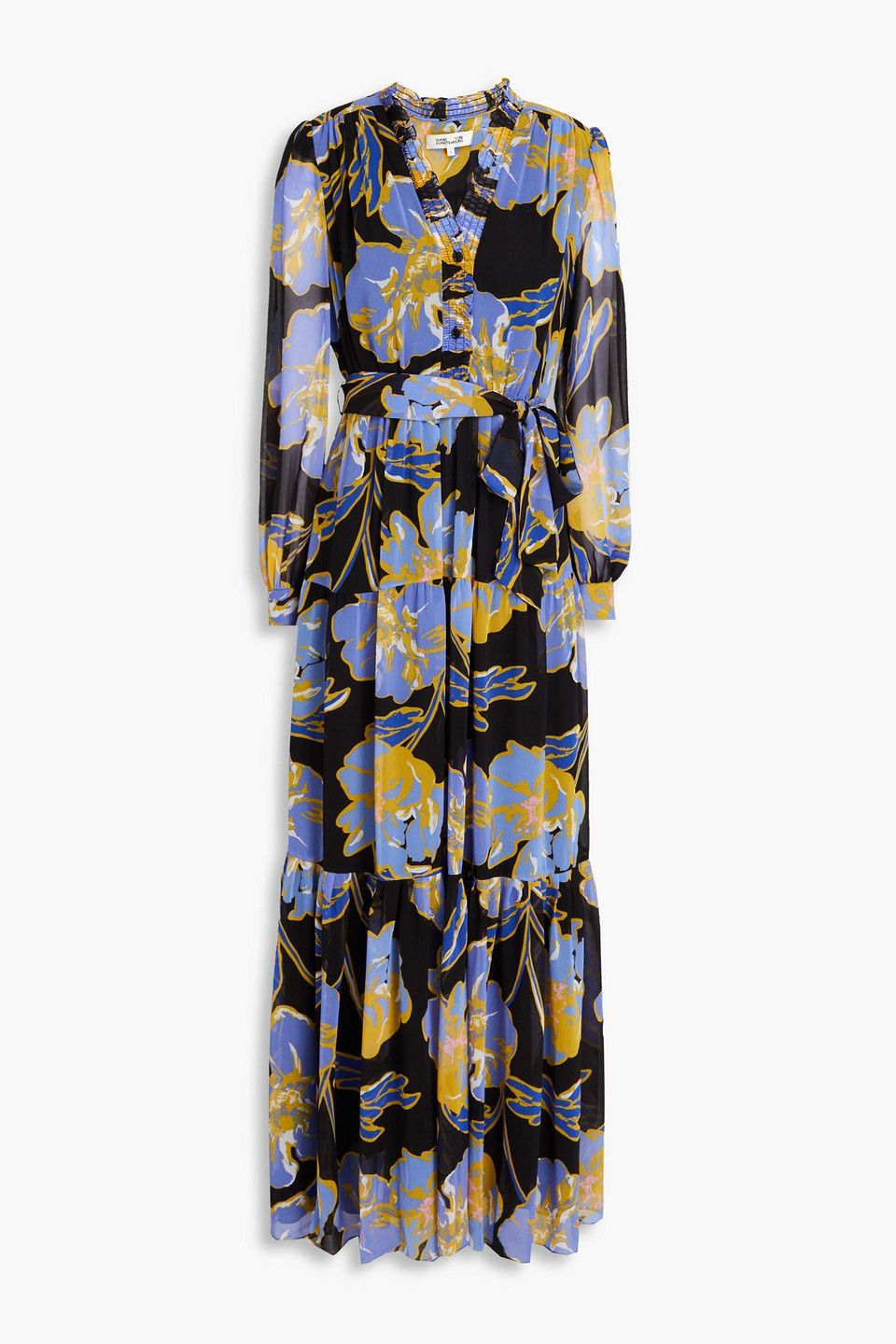 Diane Von Furstenberg Olenna Floral-print Georgette Maxi Dress In Light Blue