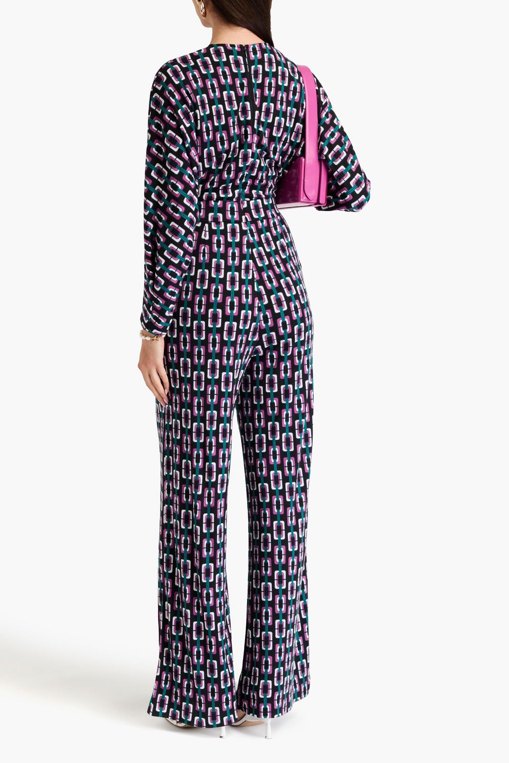 DIANE VON FURSTENBERG جمبسوت «فاني» بأرجل واسعة من الجيرسي المصنوع من مزيج الصوف واللايوسيل ومزين بطبعة الأزهار