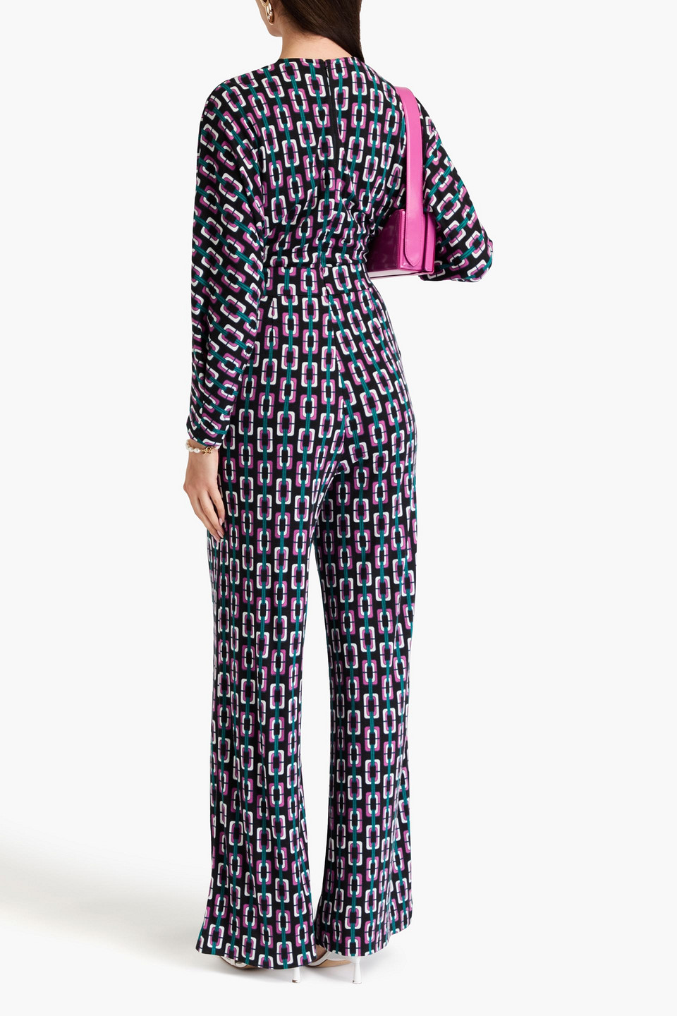 Diane Von Furstenberg Fanny Floral-print Lyocell And Wool-blend Jersey Wide-leg Jumpsuit In Black