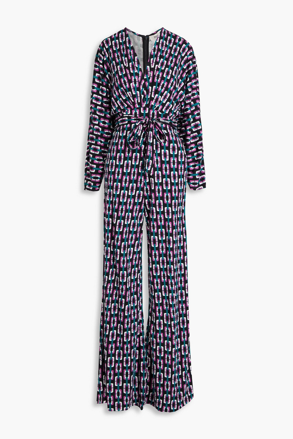 Diane Von Furstenberg Fanny Floral-print Lyocell And Wool-blend Jersey Wide-leg Jumpsuit In Black