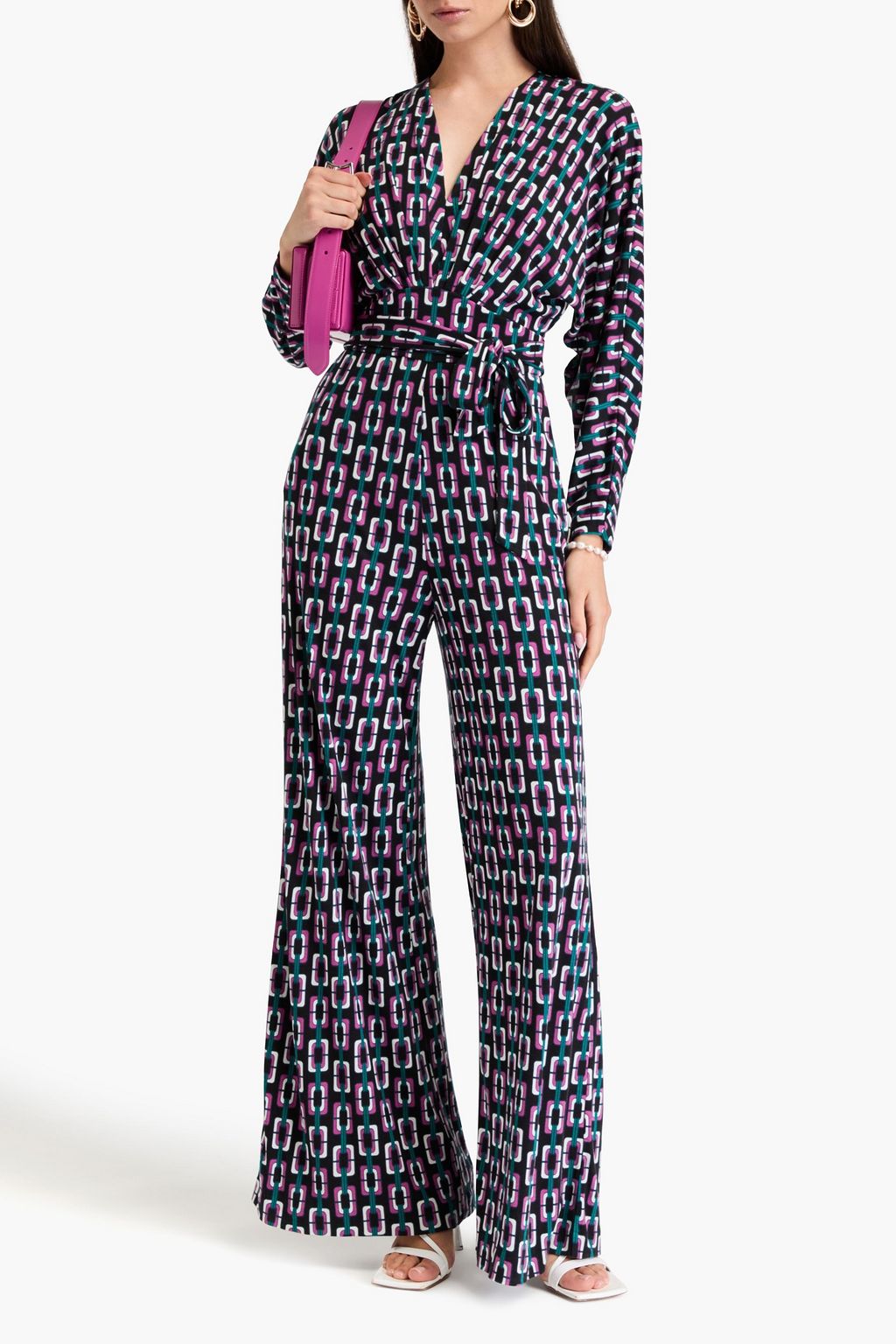 DIANE VON FURSTENBERG جمبسوت «فاني» بأرجل واسعة من الجيرسي المصنوع من مزيج الصوف واللايوسيل ومزين بطبعة الأزهار