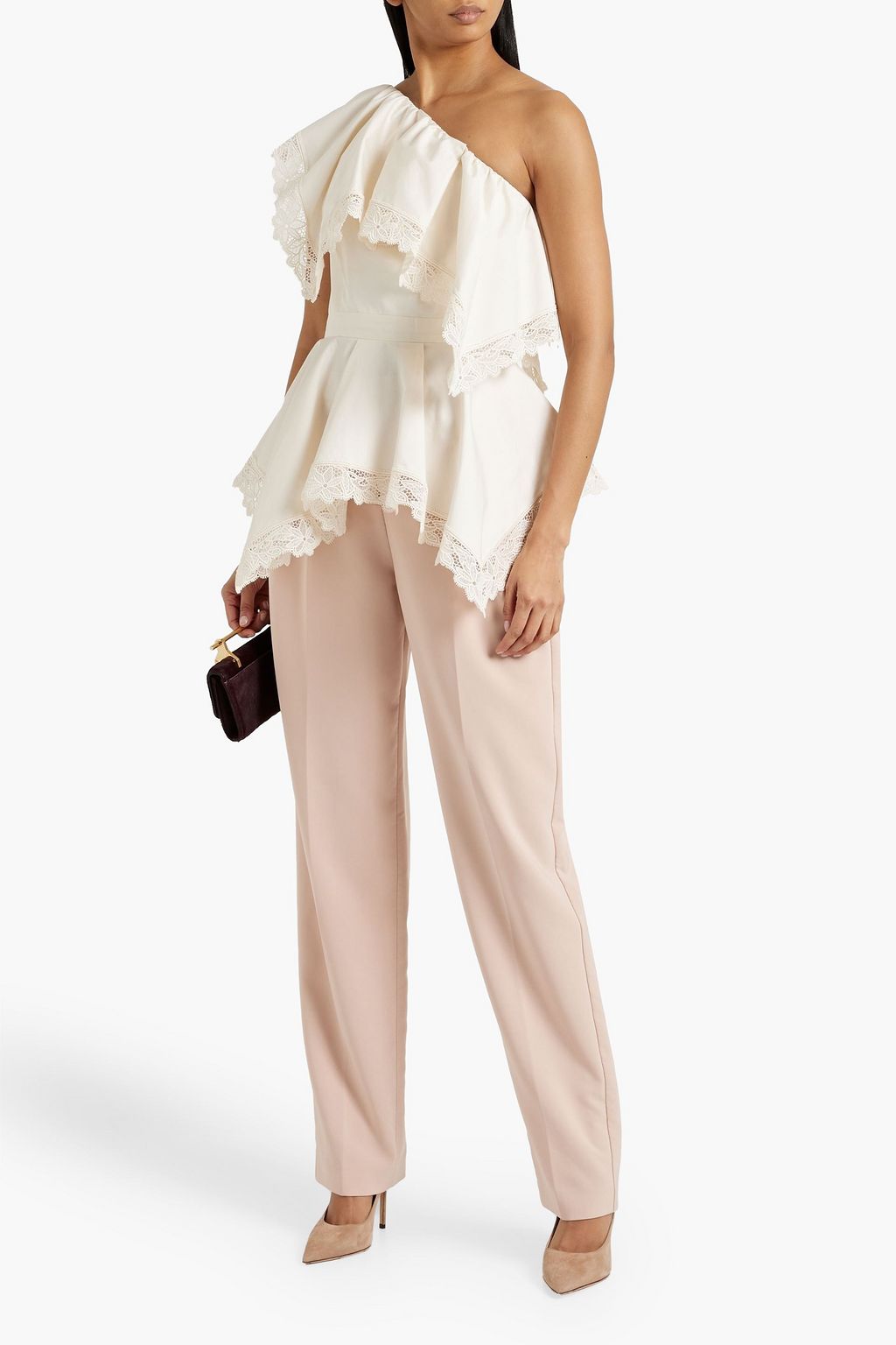 ZUHAIR MURAD One-shoulder pleated cotton-blend twill peplum top
