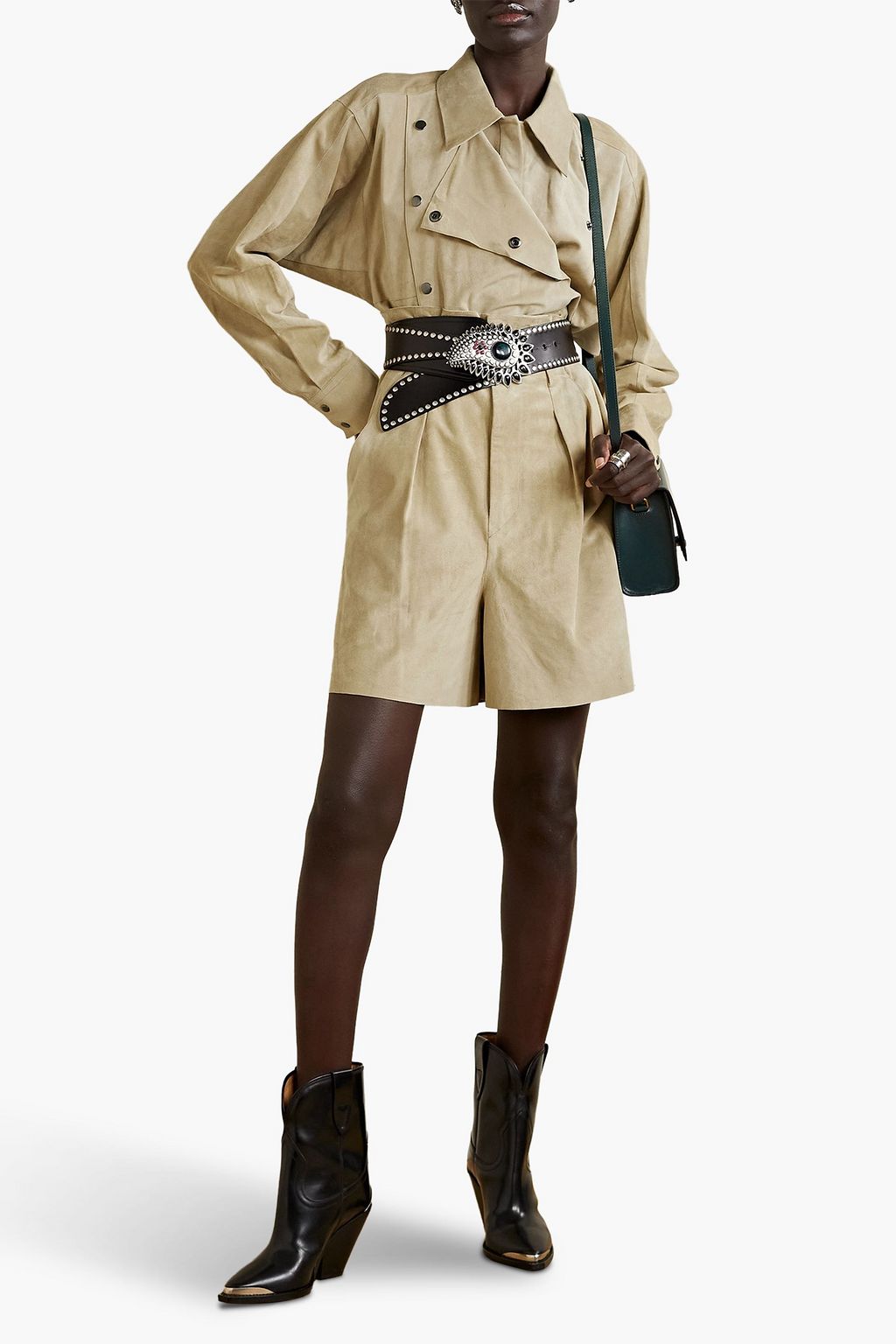 ISABEL MARANT Cililaz belted pleated suede shorts