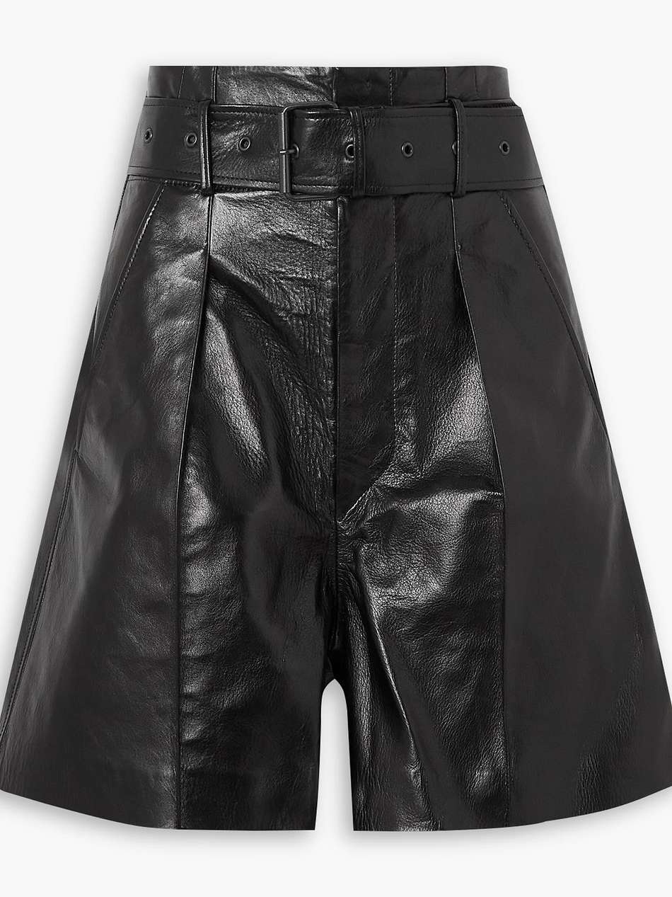 balilaz belted pleated leather shorts