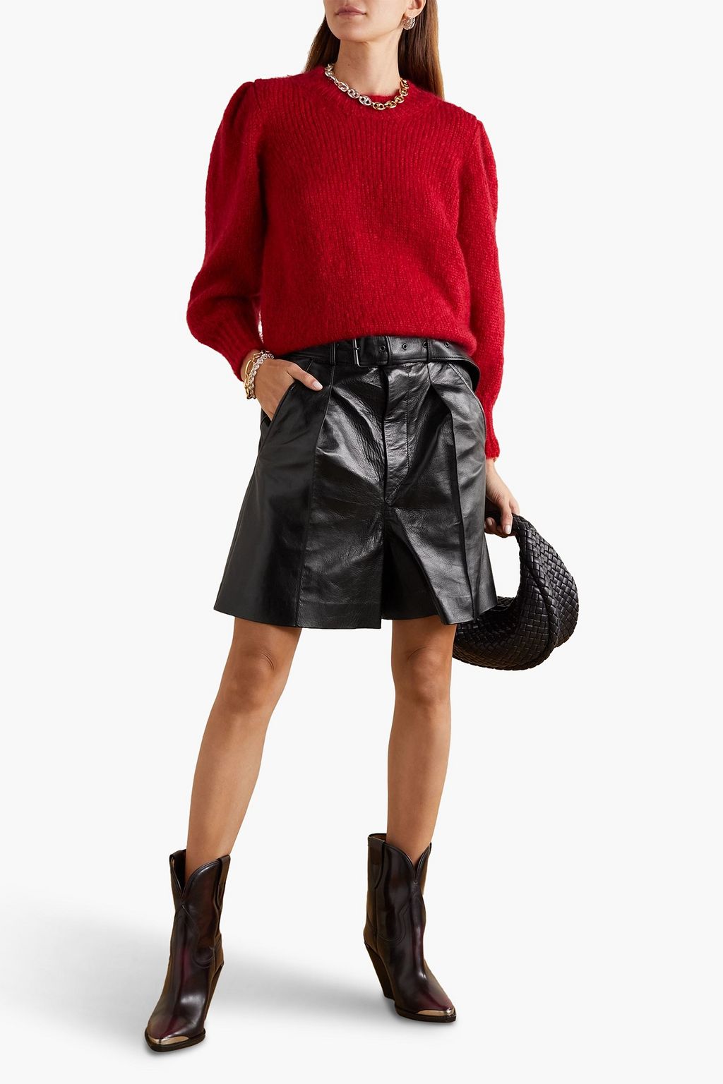 ISABEL MARANT Balilaz belted pleated leather shorts | THE OUTNET