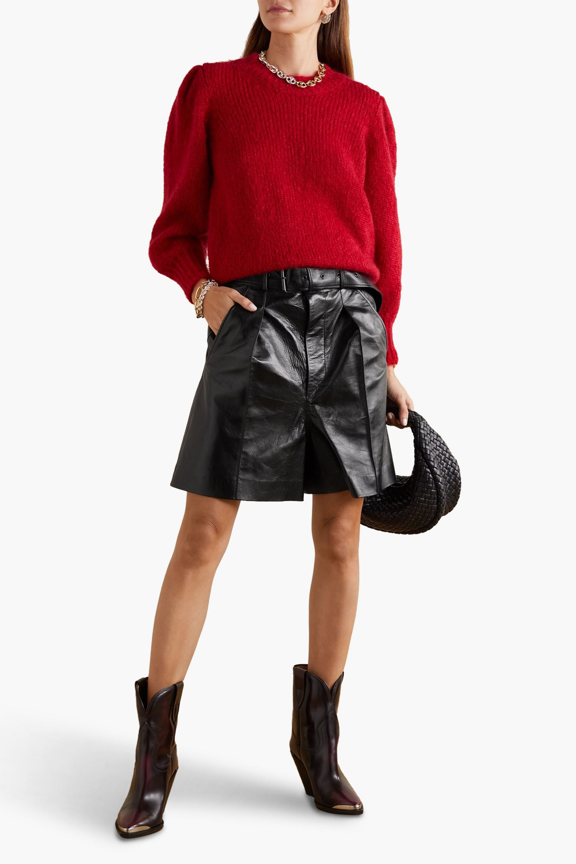 Isabel Marant Balilaz belted pleated leather shorts