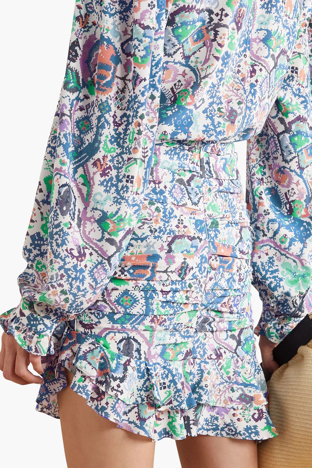 ISABEL MARANT Milendi ruched printed silk-blend crepe de chine mini skirt