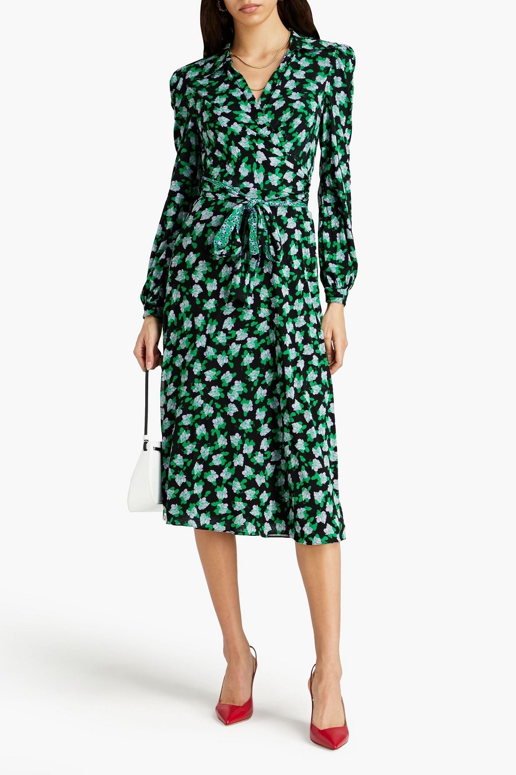 DIANE VON FURSTENBERG فستان «فينكس» متوسط الطول مصنوع من الشبك المطاطي بتصميم يمكن ارتداؤه على الوجهين وبنمط ملتف مزين بطبعات