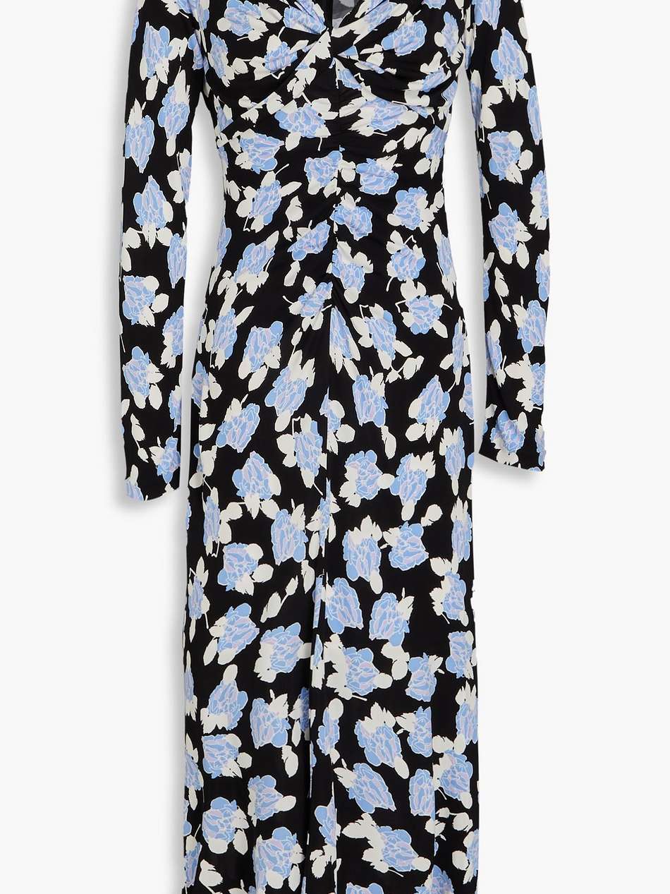 sylviana ruched floral-print jersey midi dress